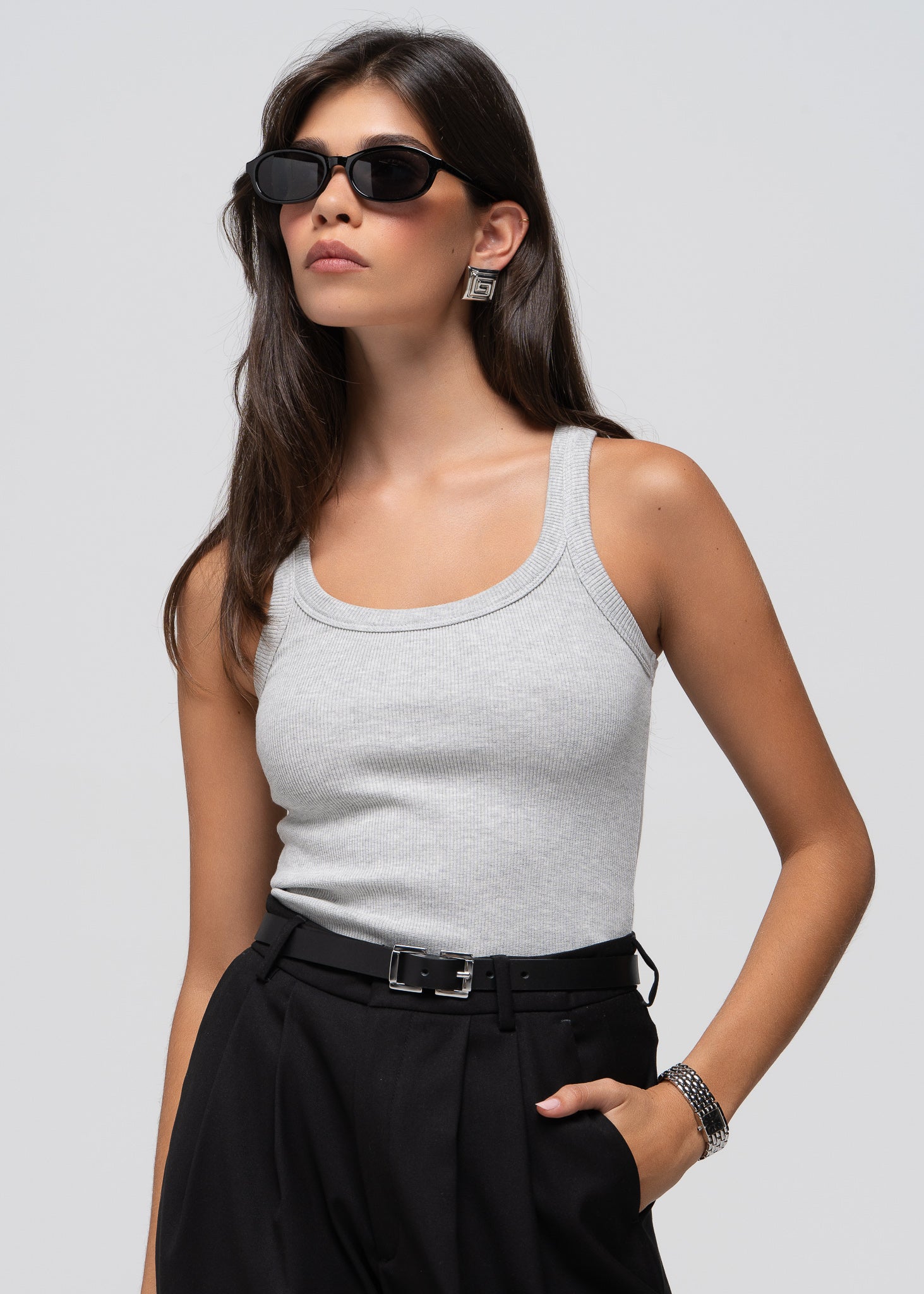 Jimmy Scoop-Neck Ribbed Tank Top - Grey