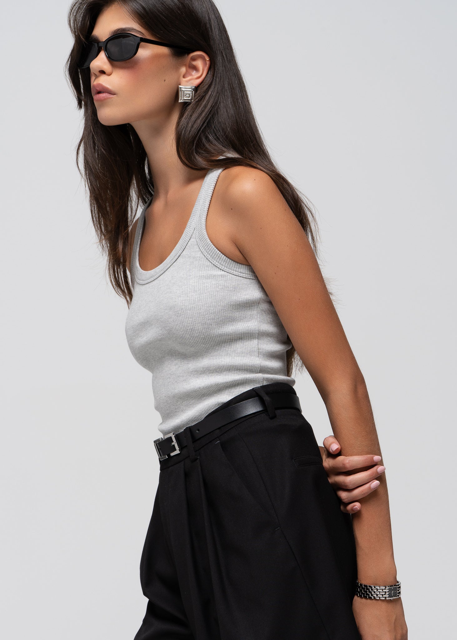 Jimmy Scoop-Neck Ribbed Tank Top - Grey