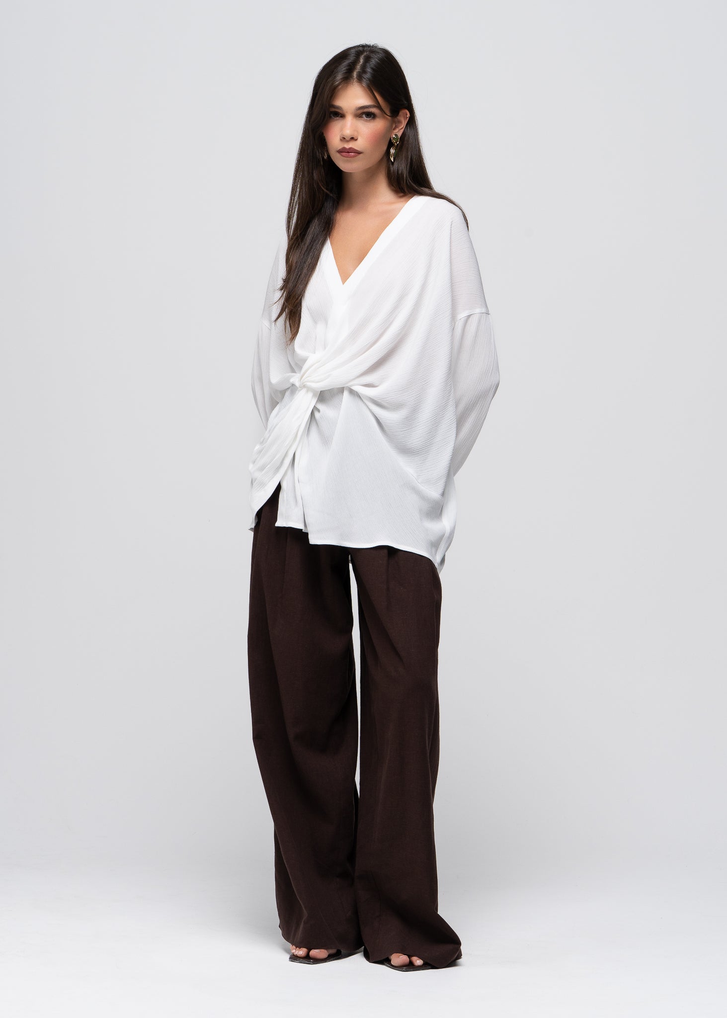 Esme Draped Twist Blouse - White