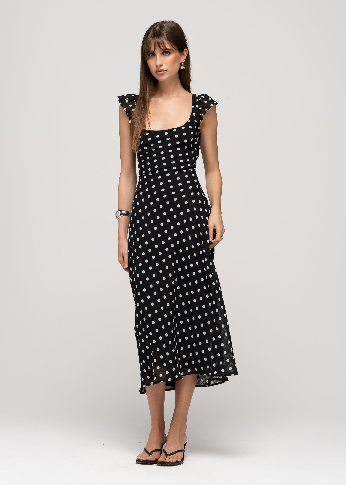 Carmen Polka Dot Midi Dress - Black & White