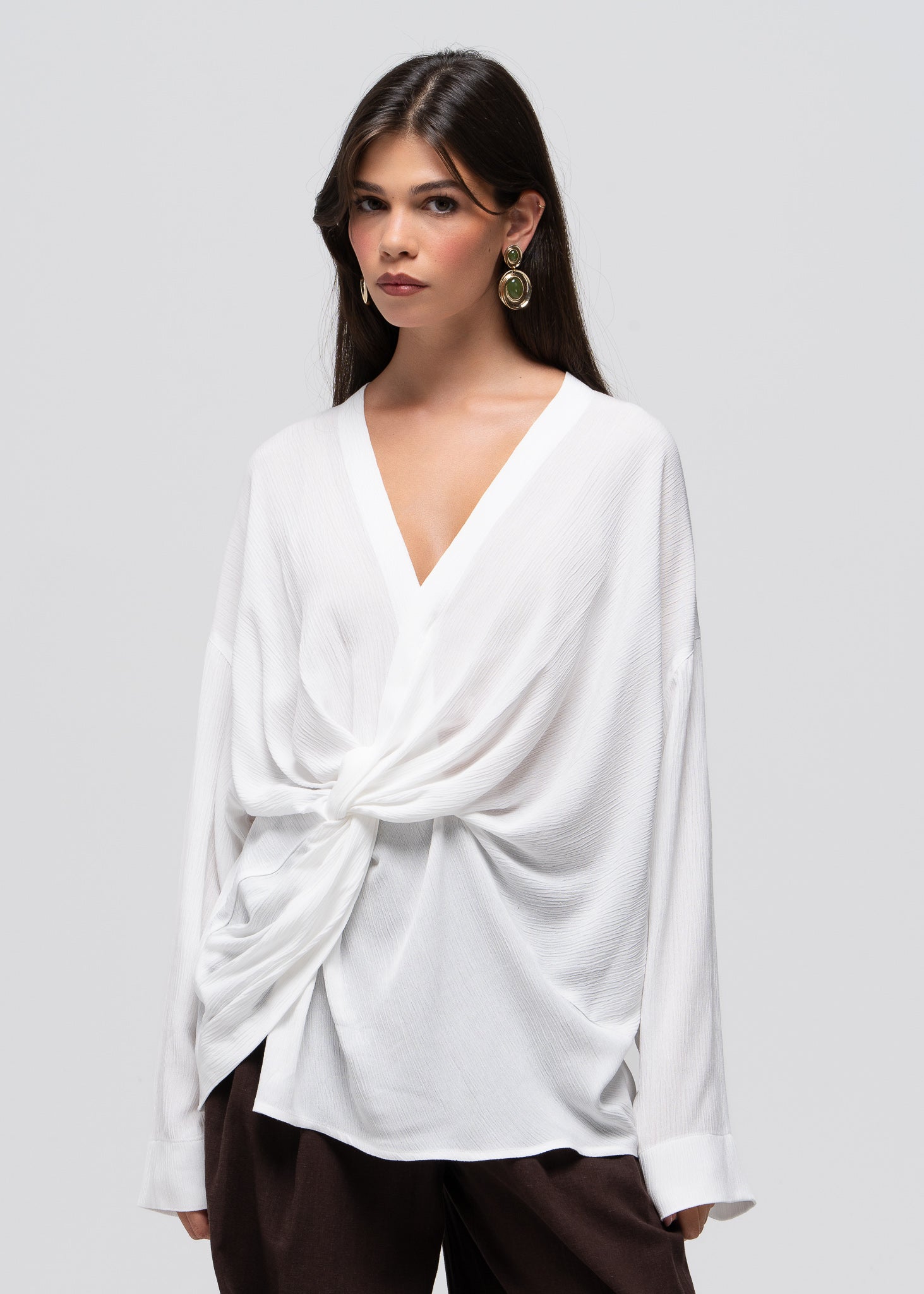 Esme Draped Twist Blouse - White