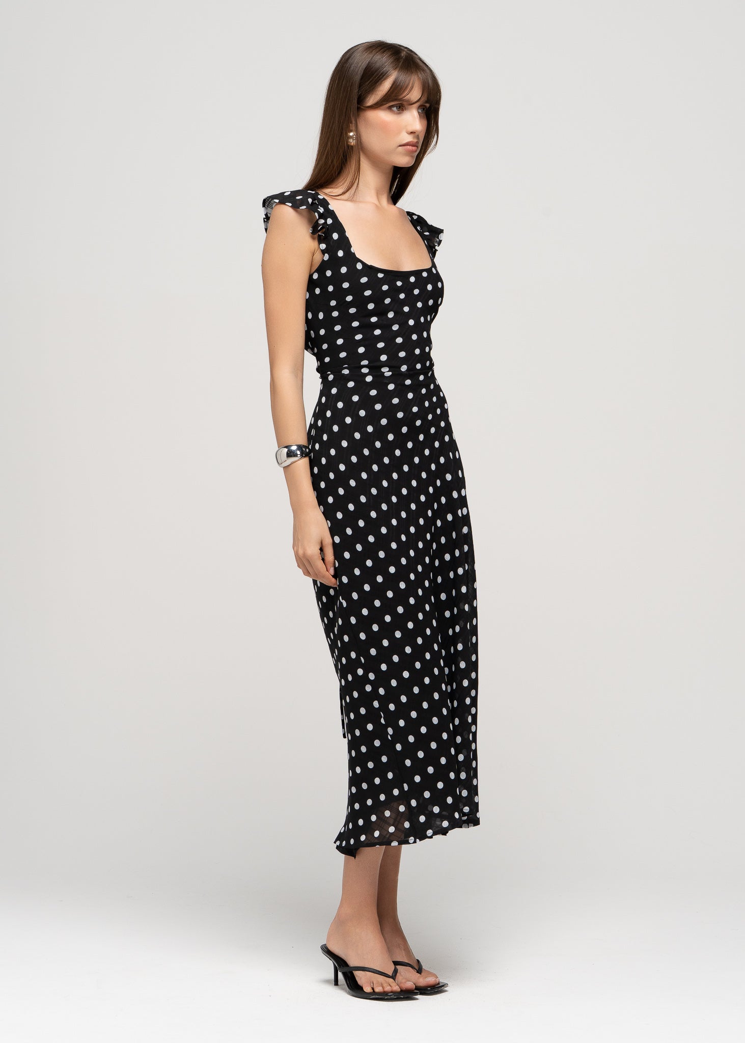 Carmen Polka Dot Midi Dress - Black & White