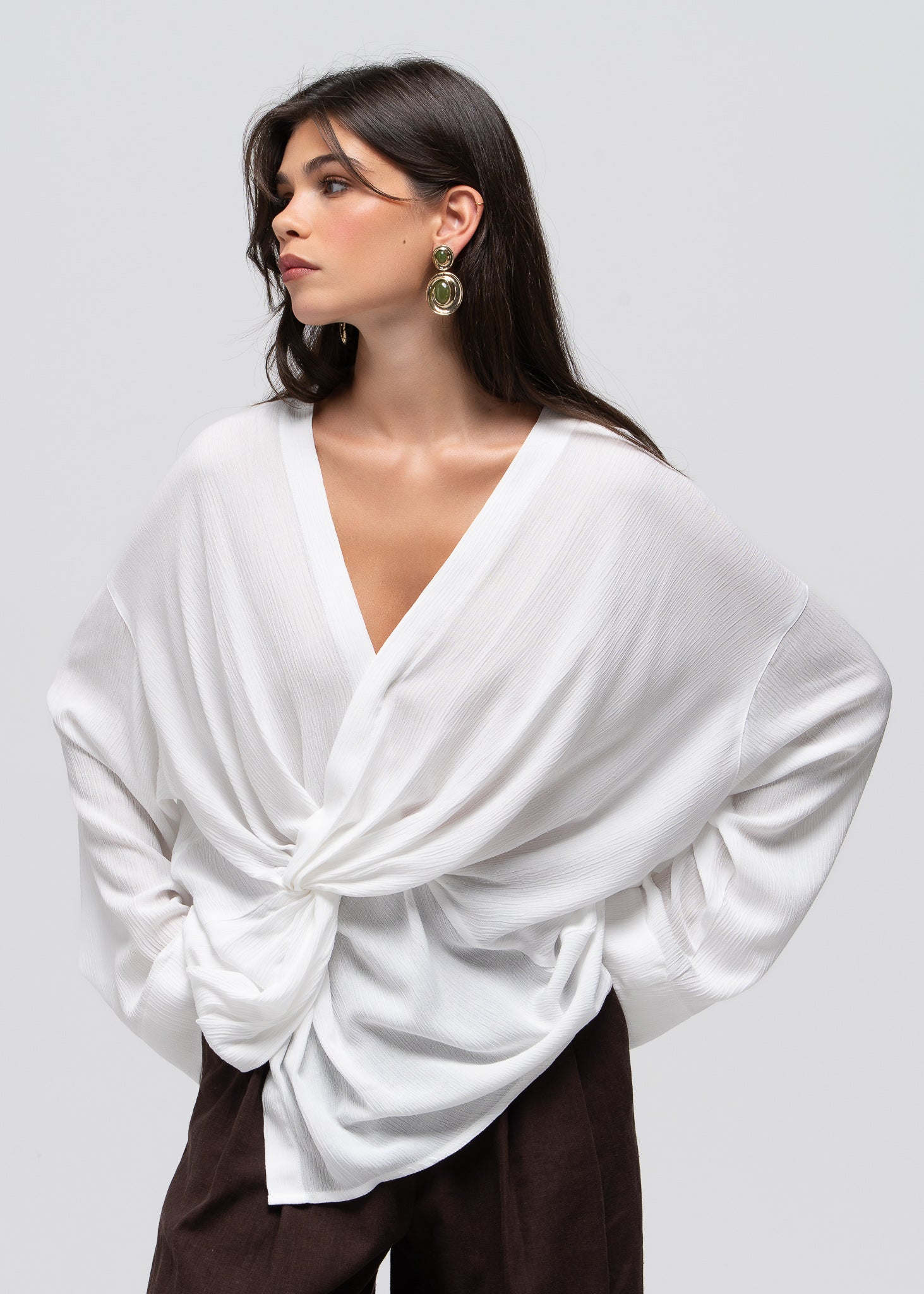 Esme Draped Twist Blouse - White