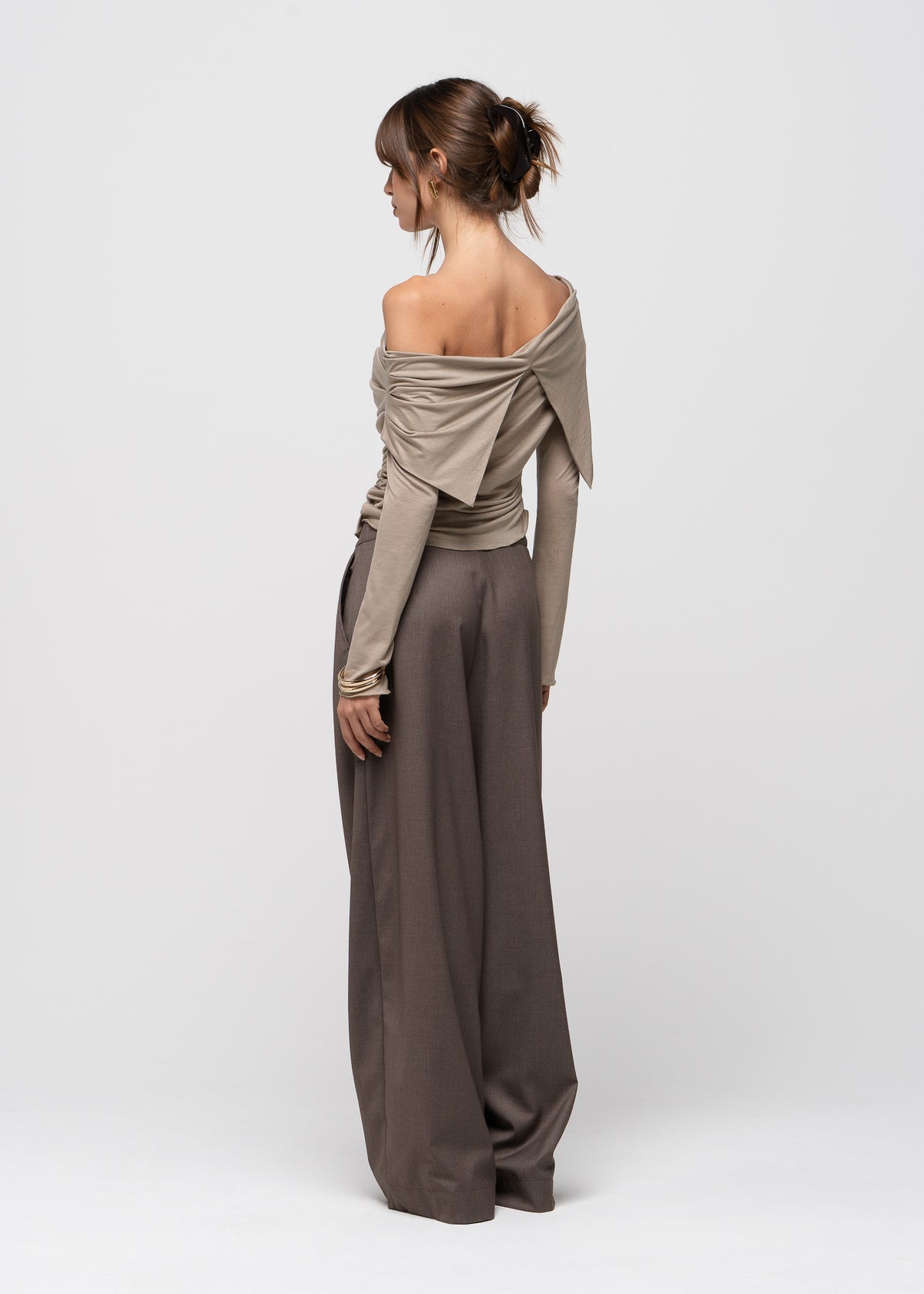 Rose Draped Off-Shoulder Top - Latte