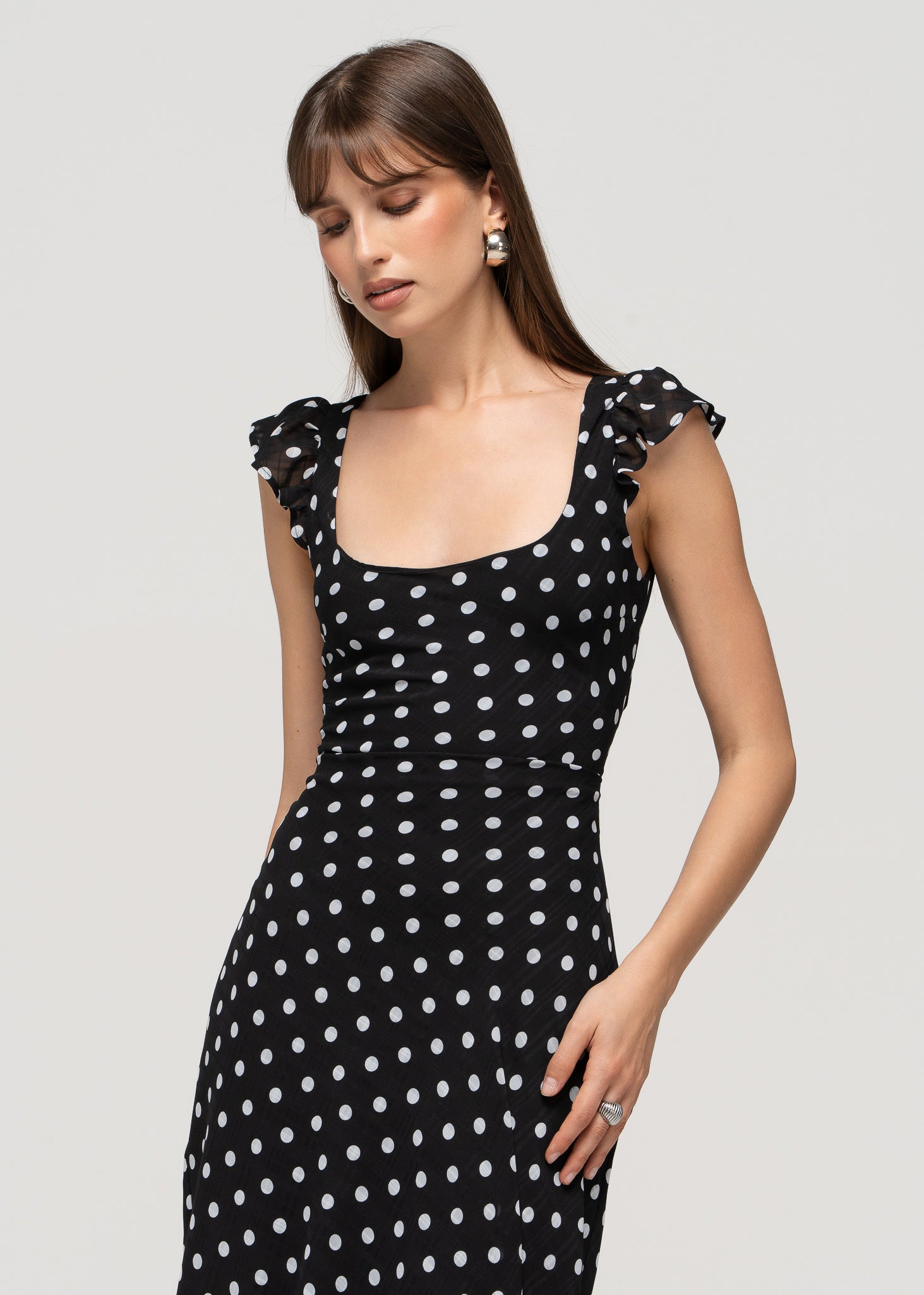 Carmen Polka Dot Midi Dress - Black & White
