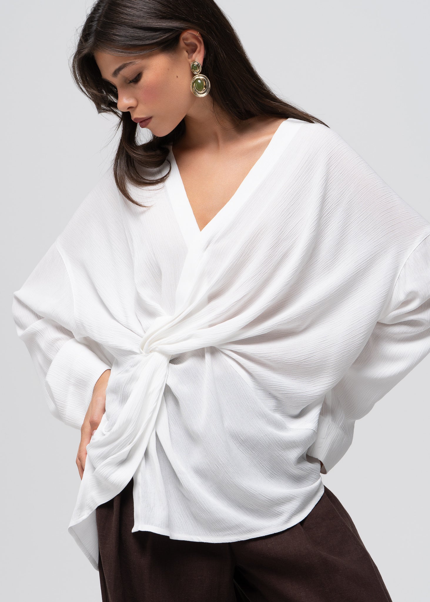 Esme Draped Twist Blouse - White