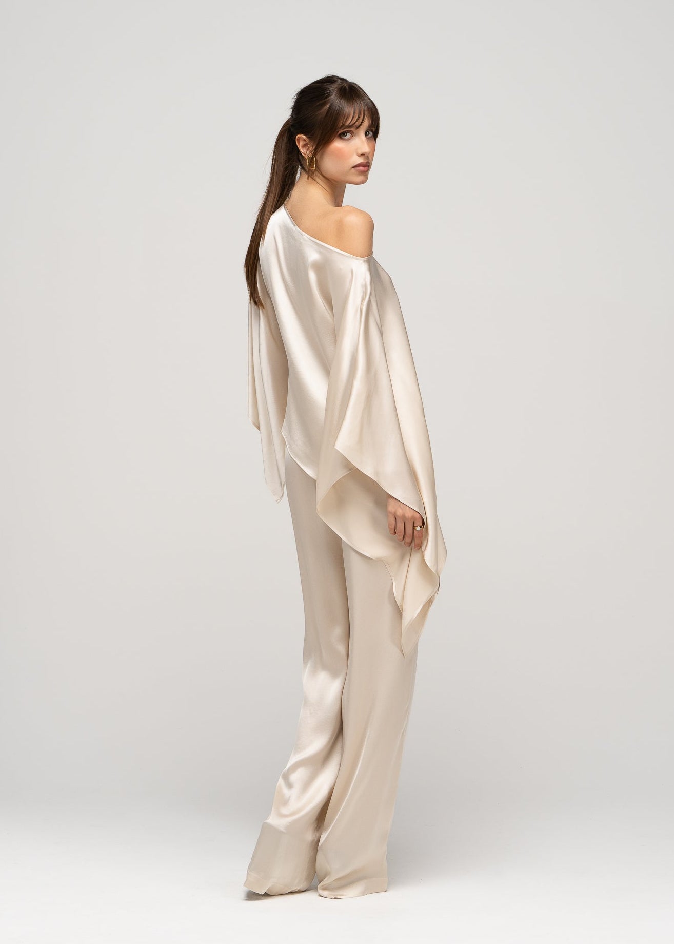 Giulia Satin Cape Top - Champagne