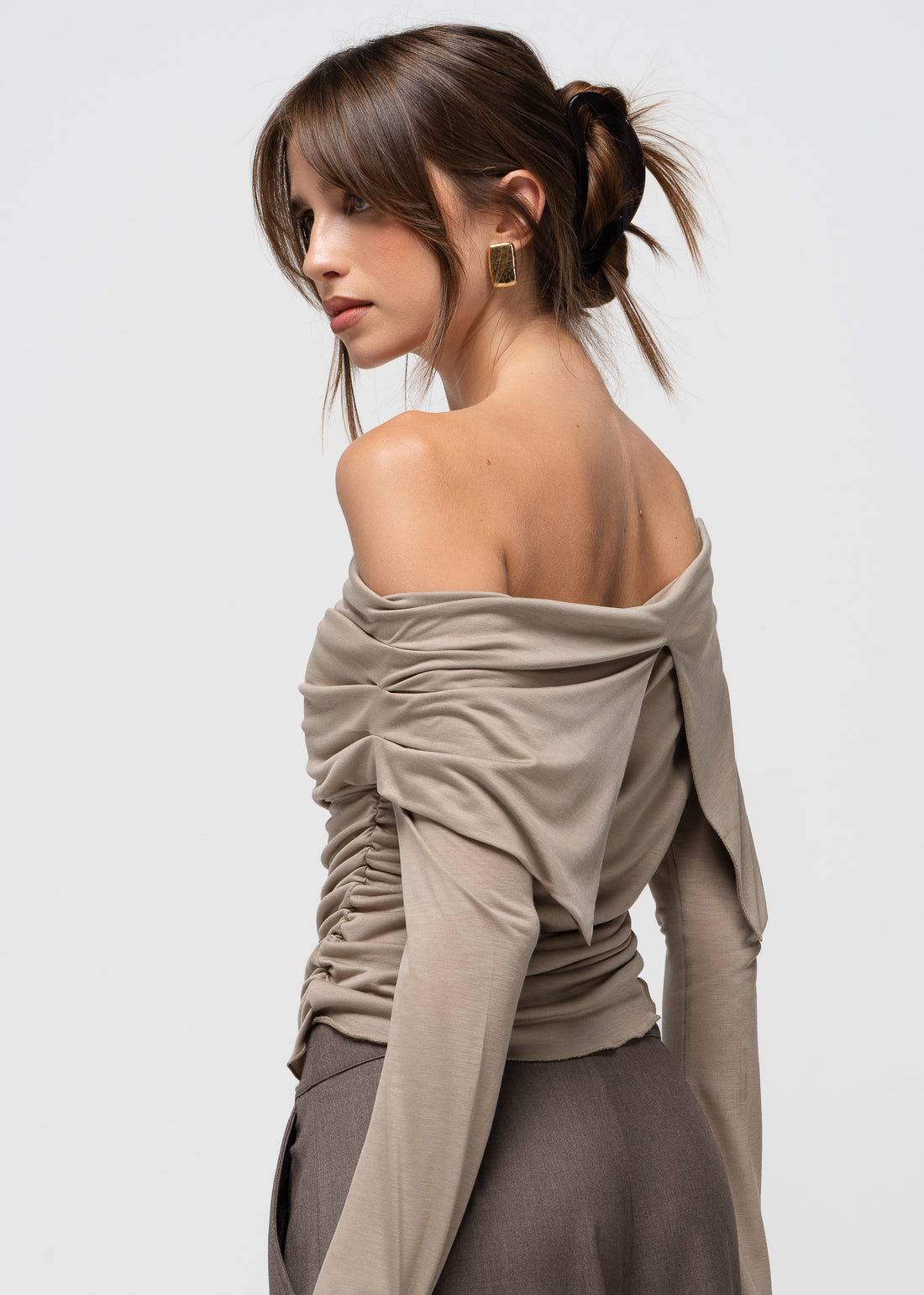 Rose Draped Off-Shoulder Top - Latte