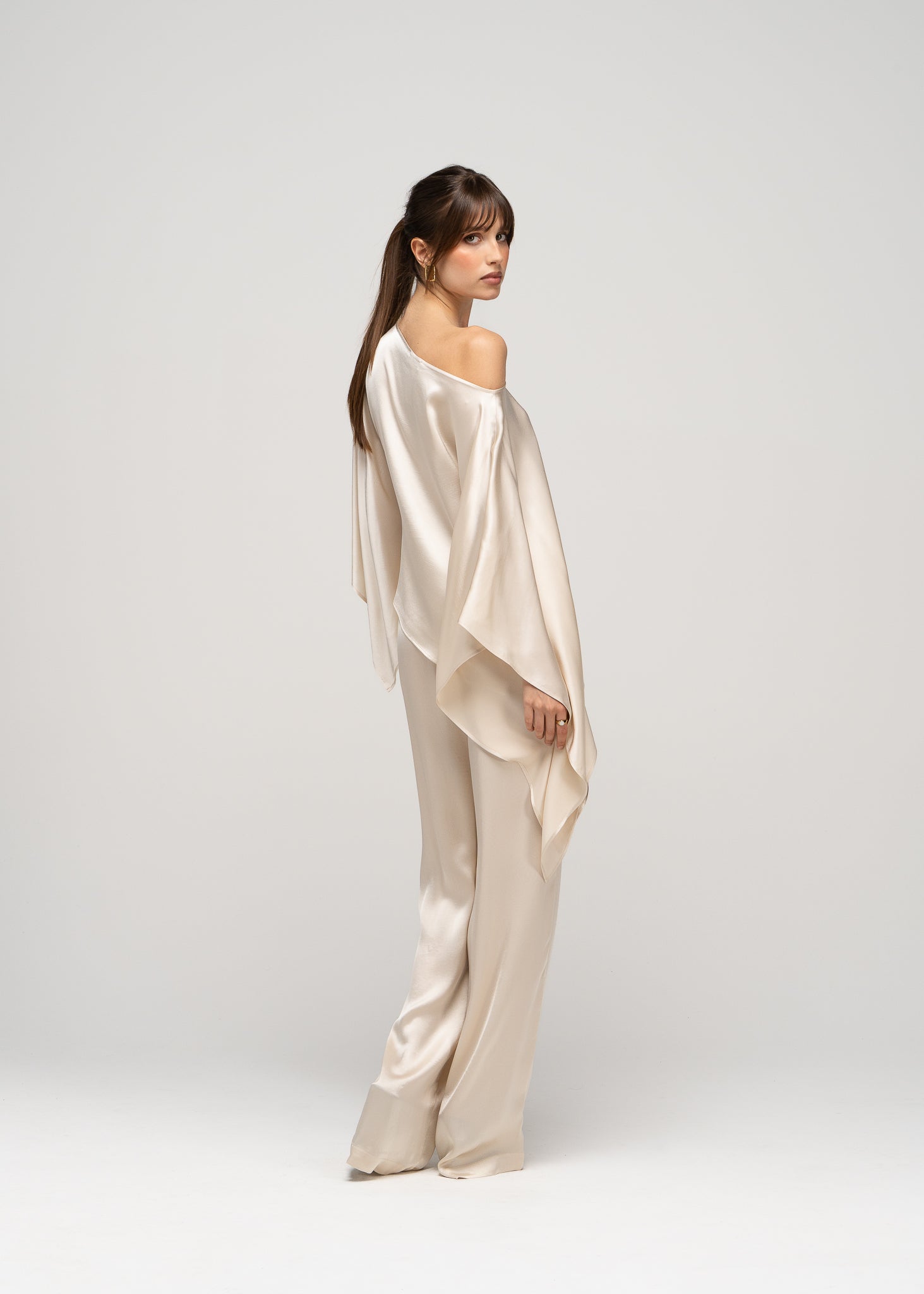 Giulia Loose Satin Pants - Champagne
