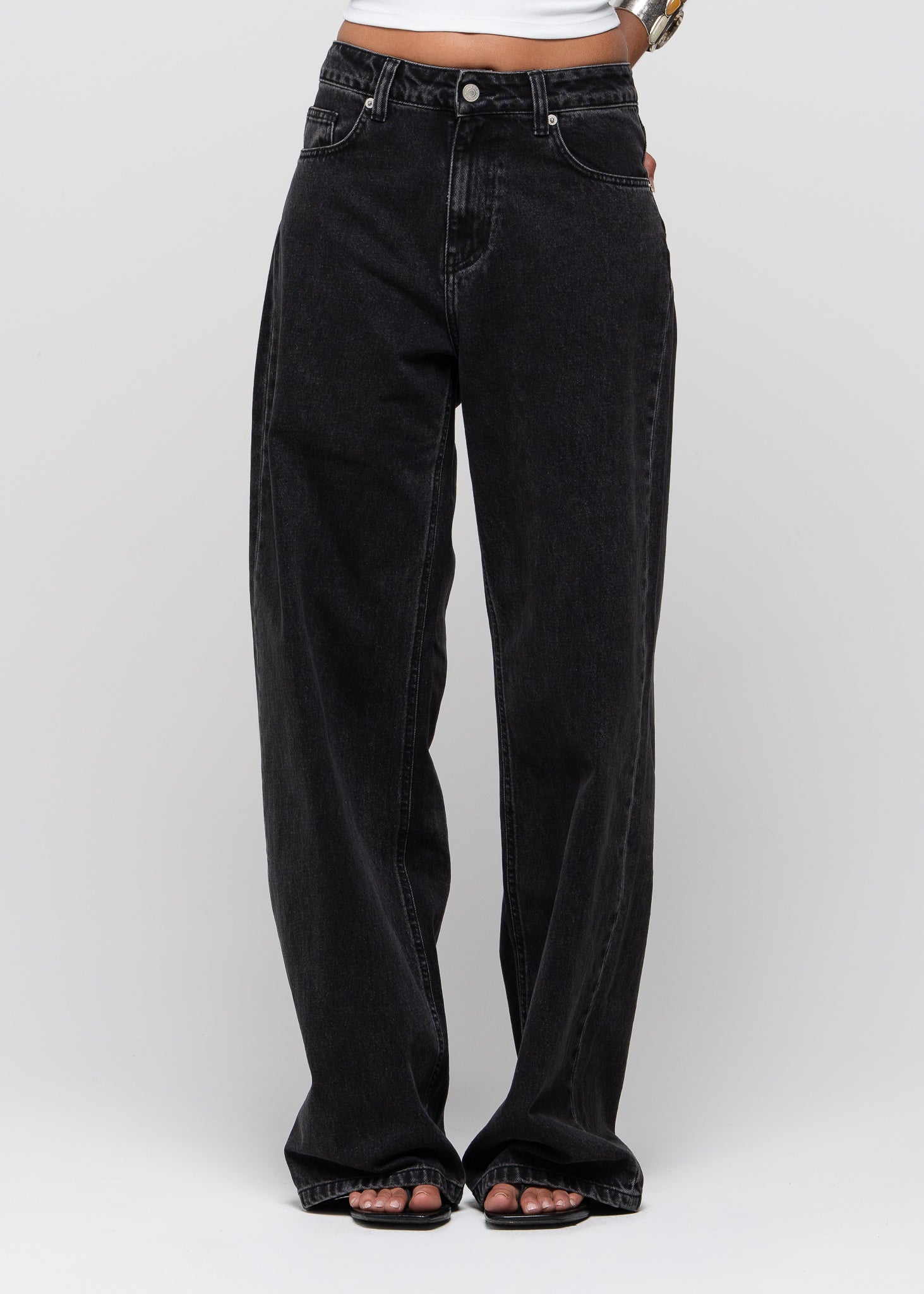 Mia Mid-Waist Wide Leg Jeans - Dark Grey