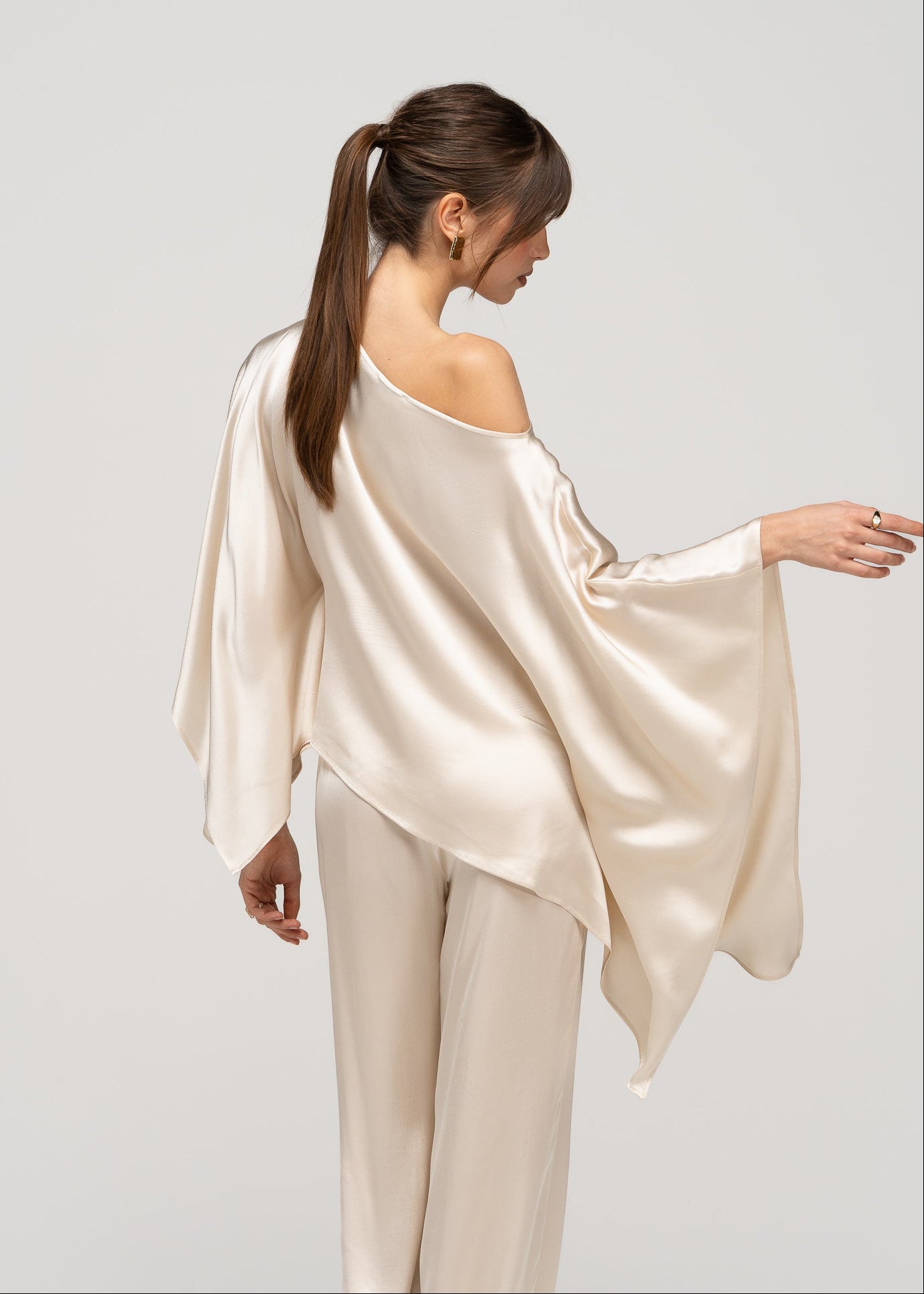 Giulia Satin Cape Top - Champagne