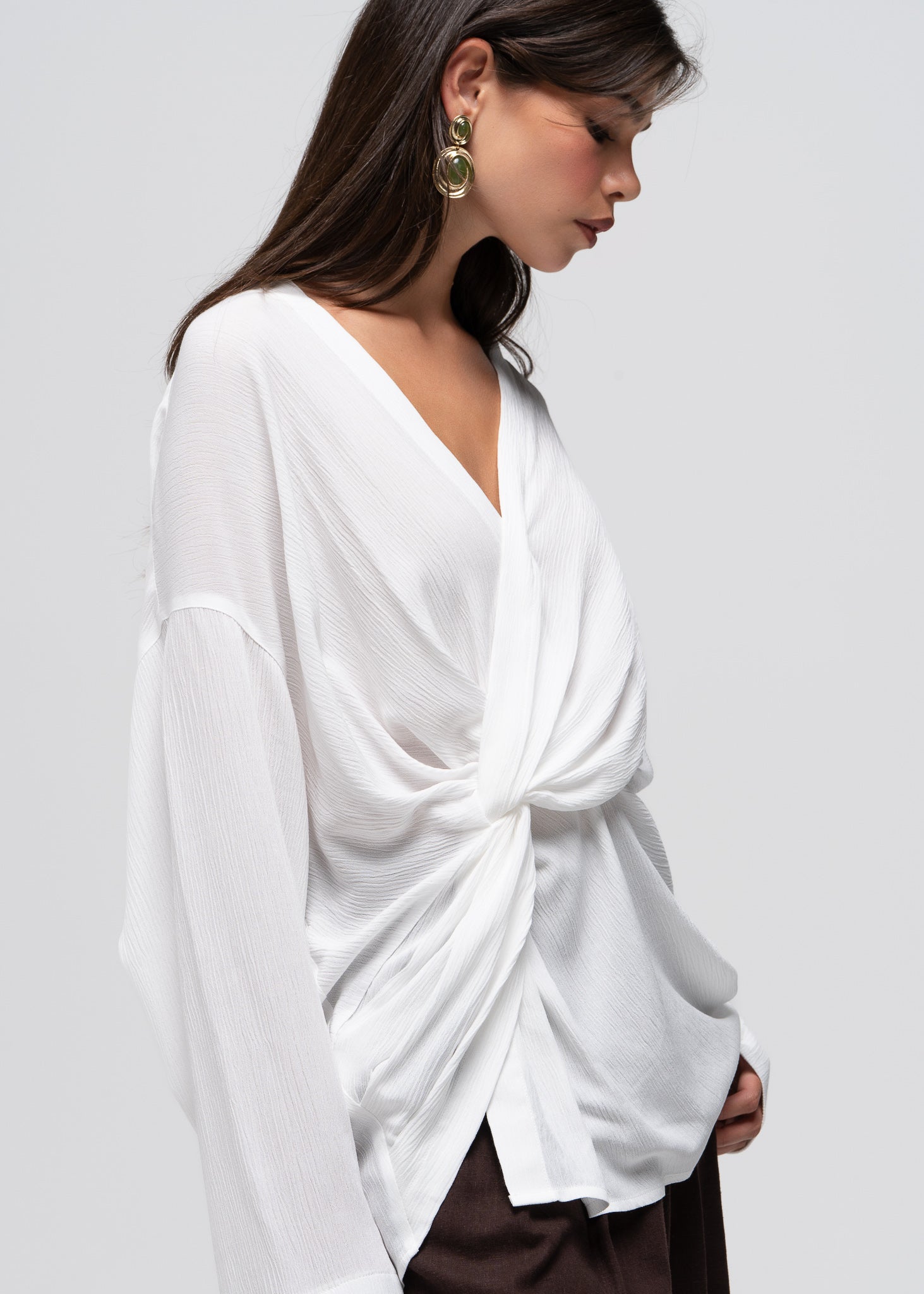 Esme Draped Twist Blouse - White