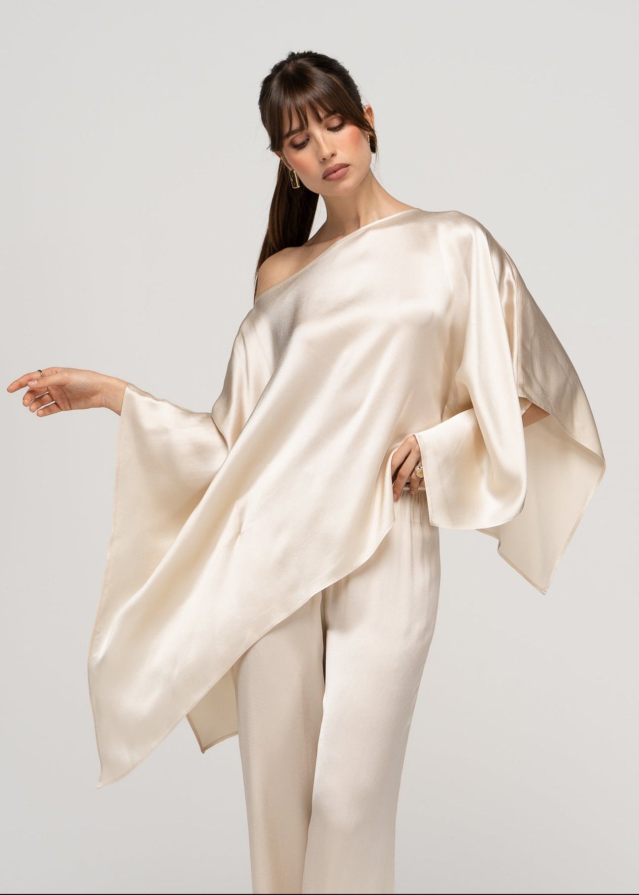 Giulia Satin Cape Top - Champagne