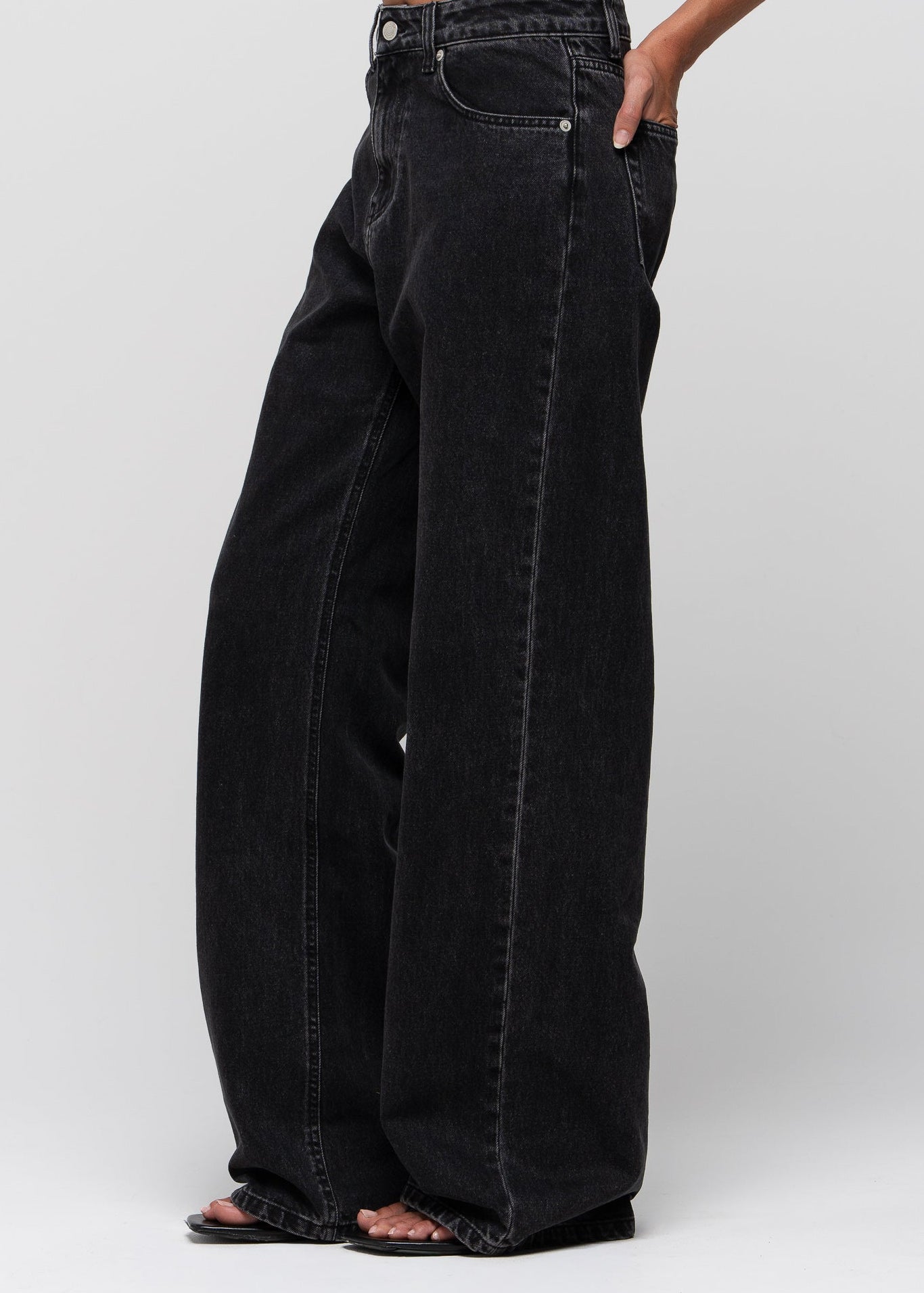 Mia Mid-Waist Wide Leg Jeans - Dark Grey
