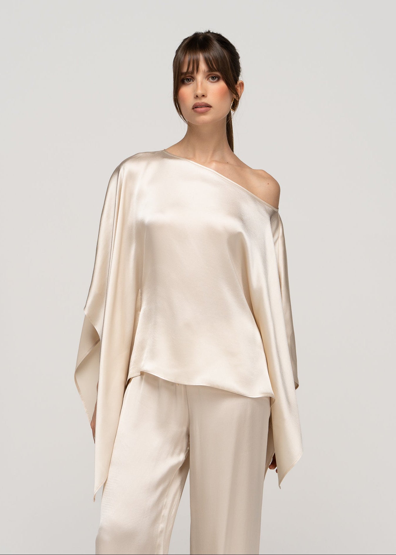 Giulia Satin Cape Top - Champagne