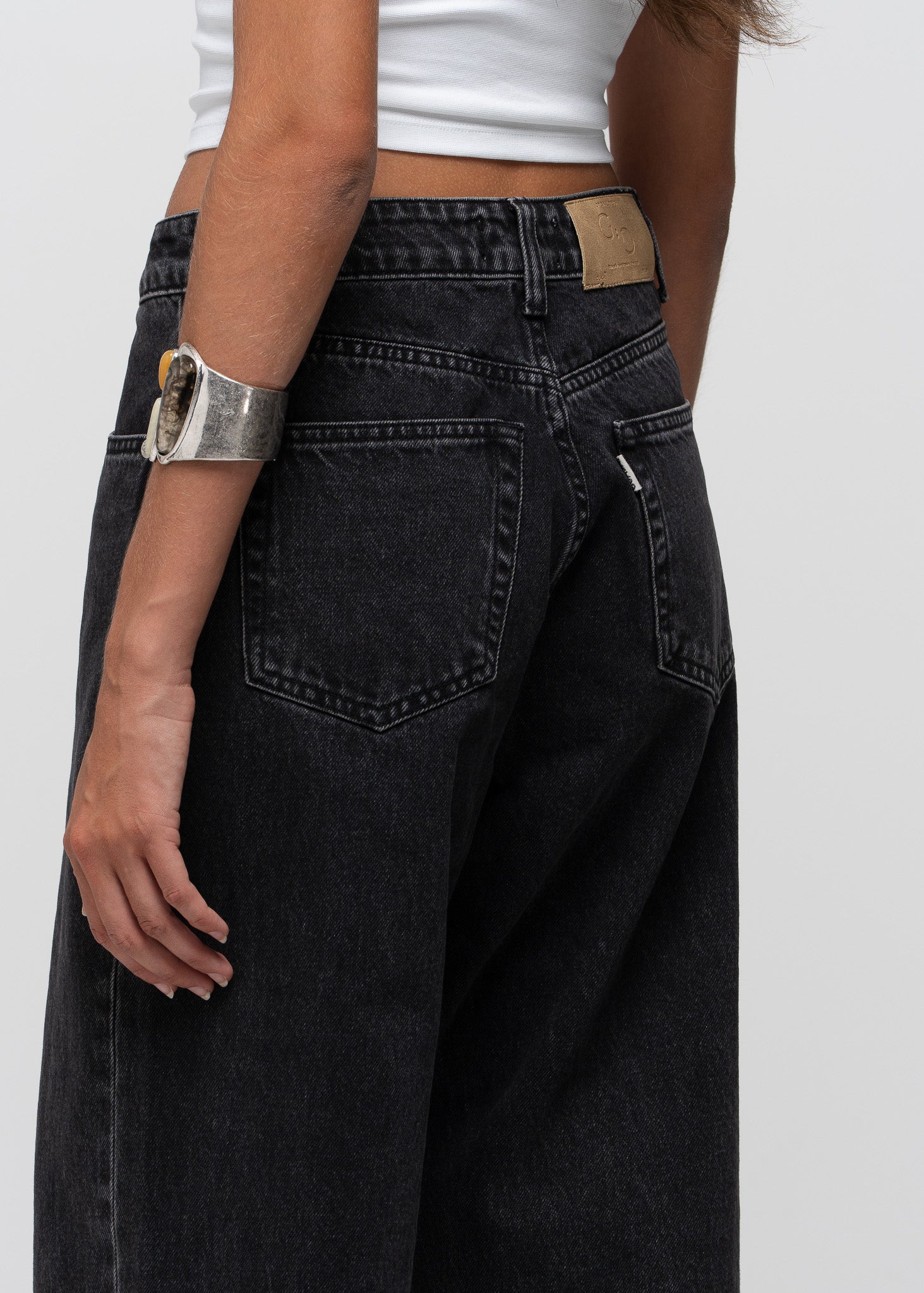 Mia Mid-Waist Wide Leg Jeans - Dark Grey