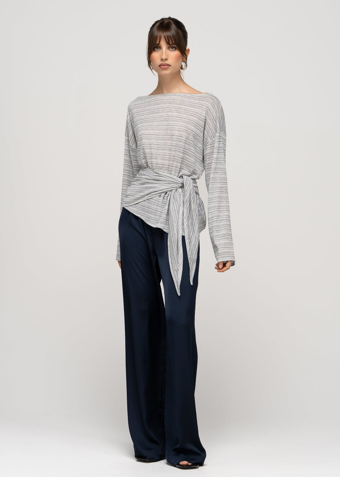 Giulia Loose Satin Pants - Navy