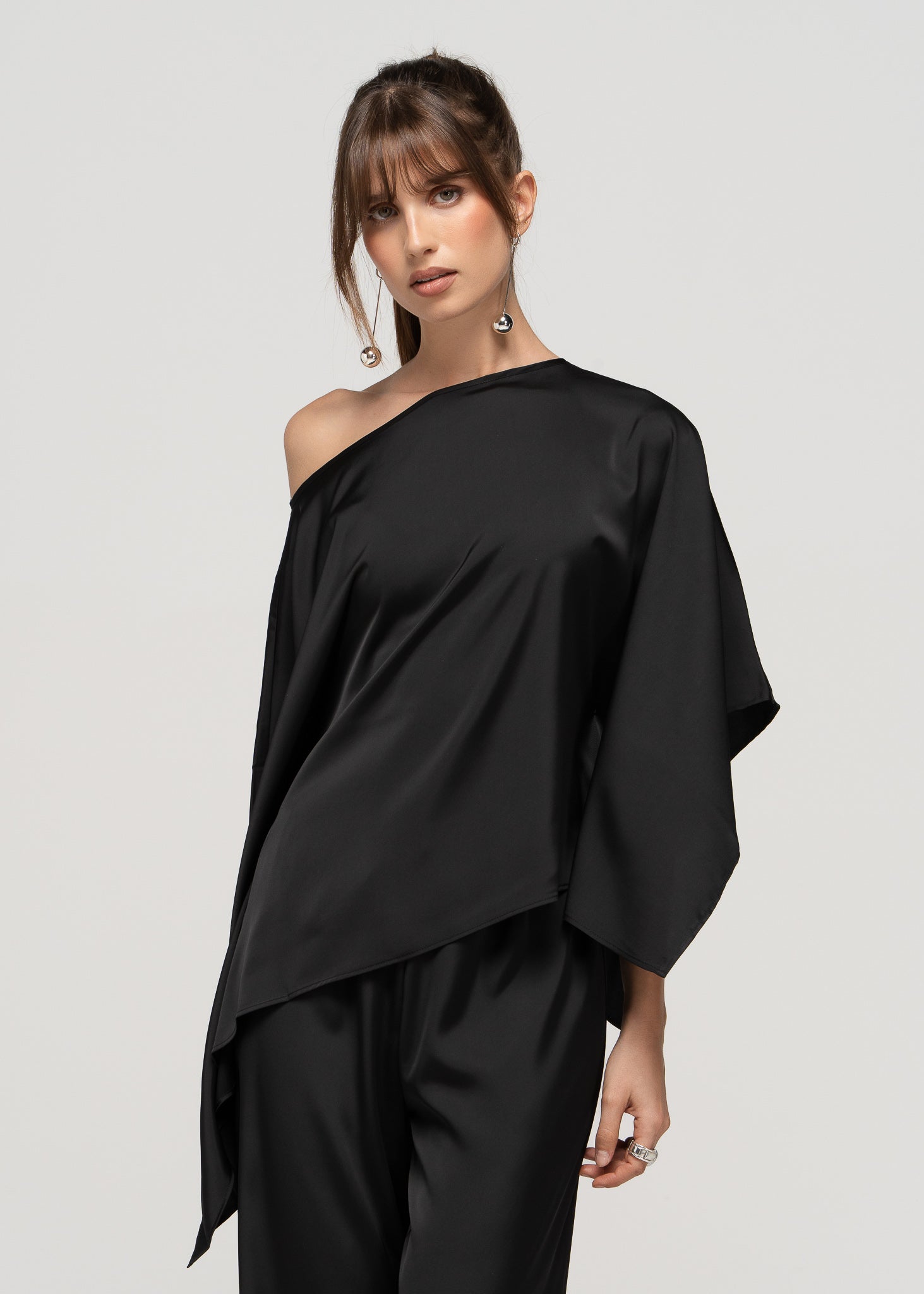 Giulia Satin Cape Top - Black