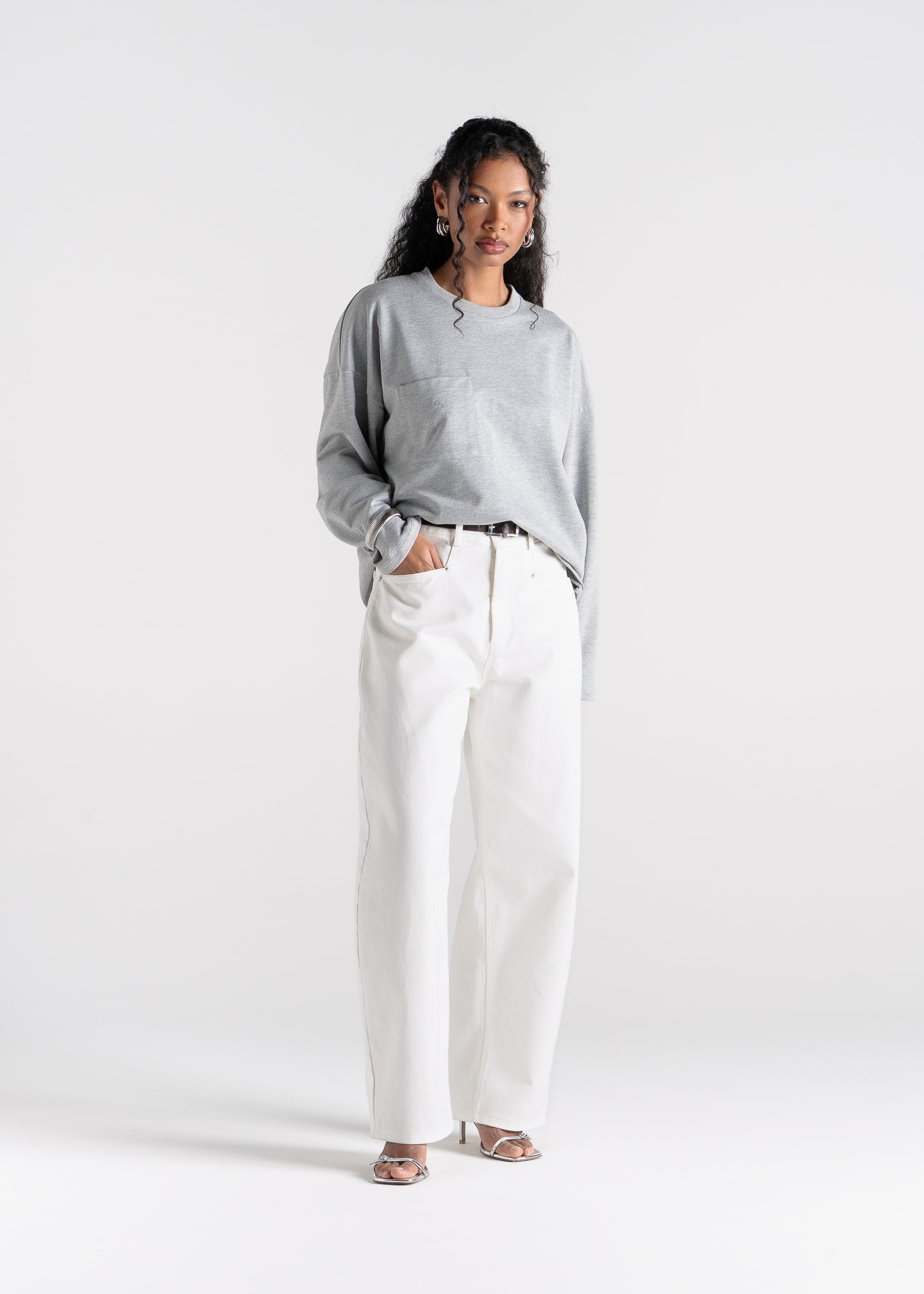 Brady Oversized Long Sleeve Top - Grey