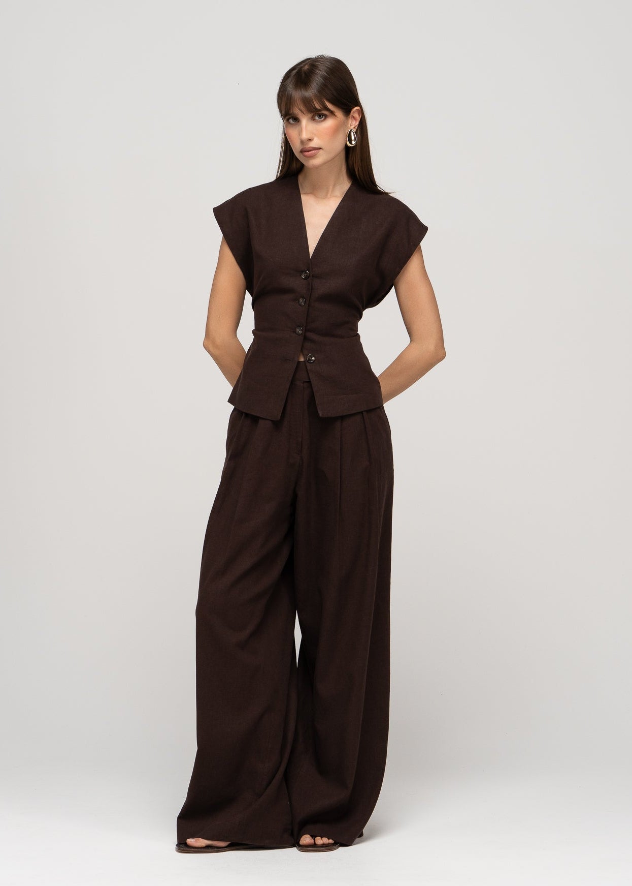 Nolla Adjustable Linen Vest - Brown