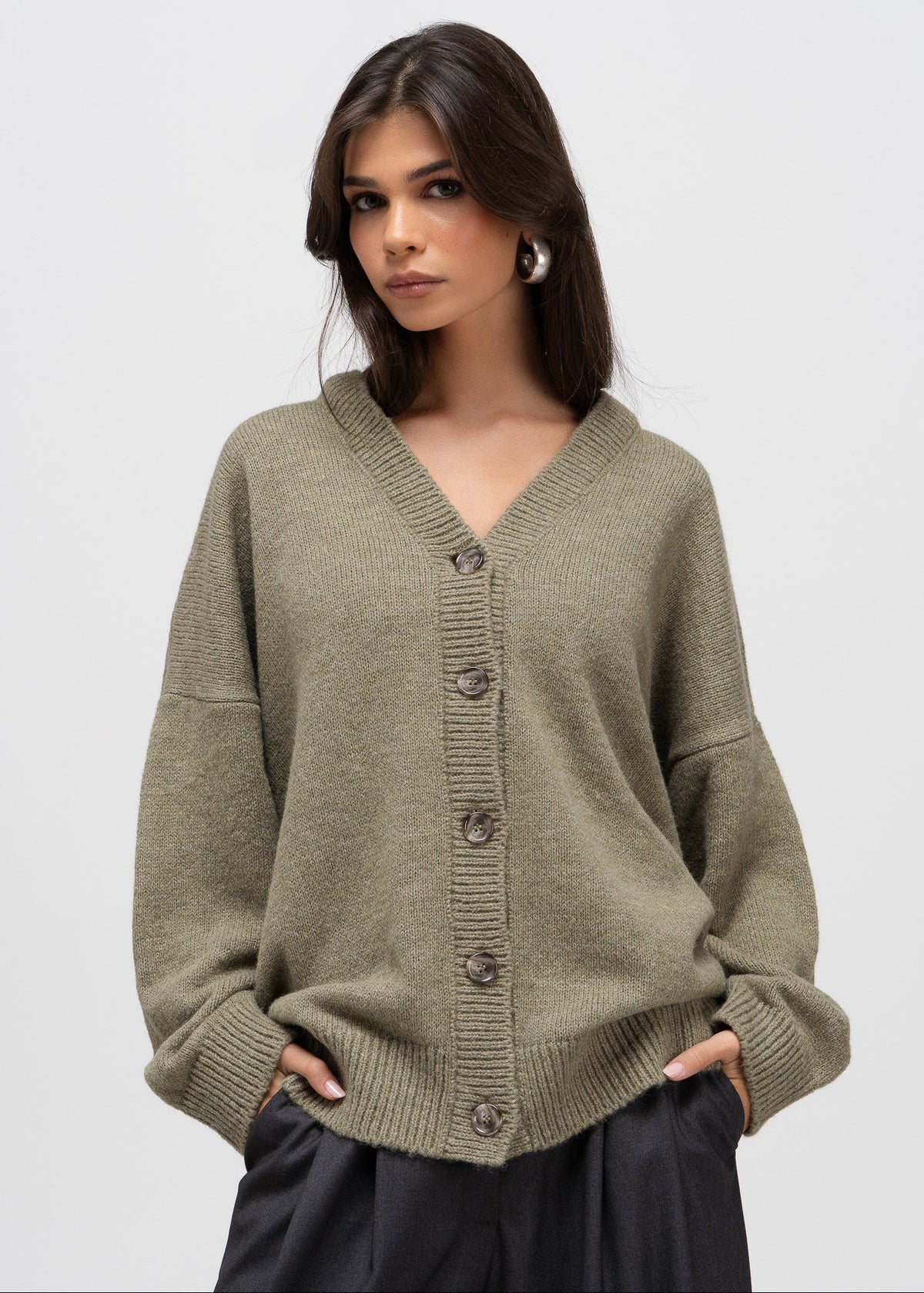 Milo Oversized V-Neck Cardigan – Sage Green
