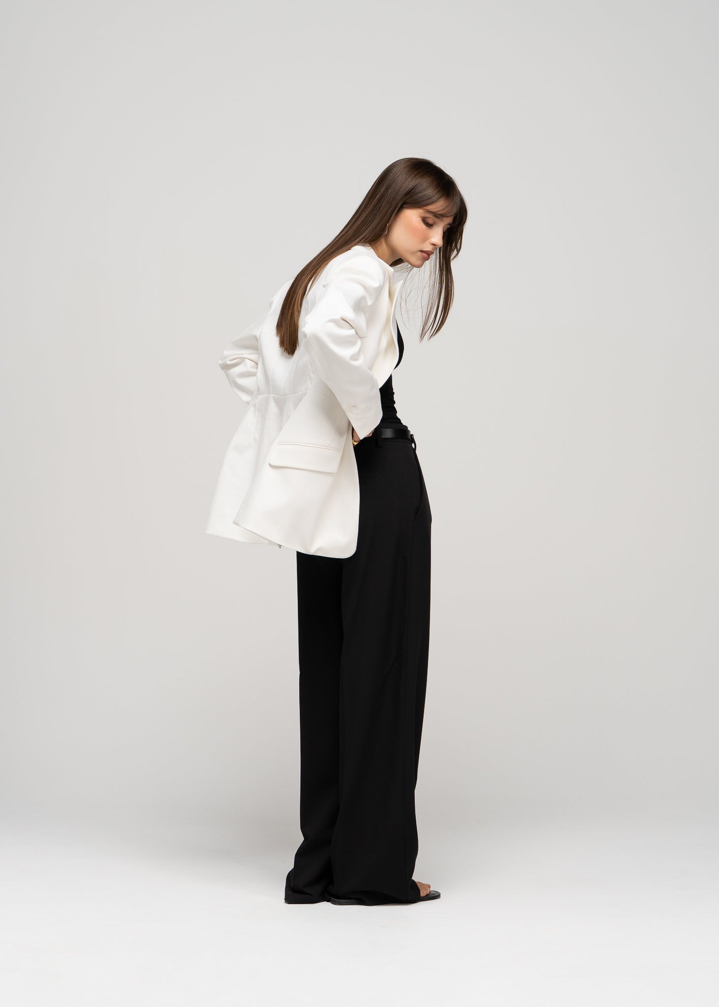 Ella Structured Waist-Cinched Blazer - Off-White