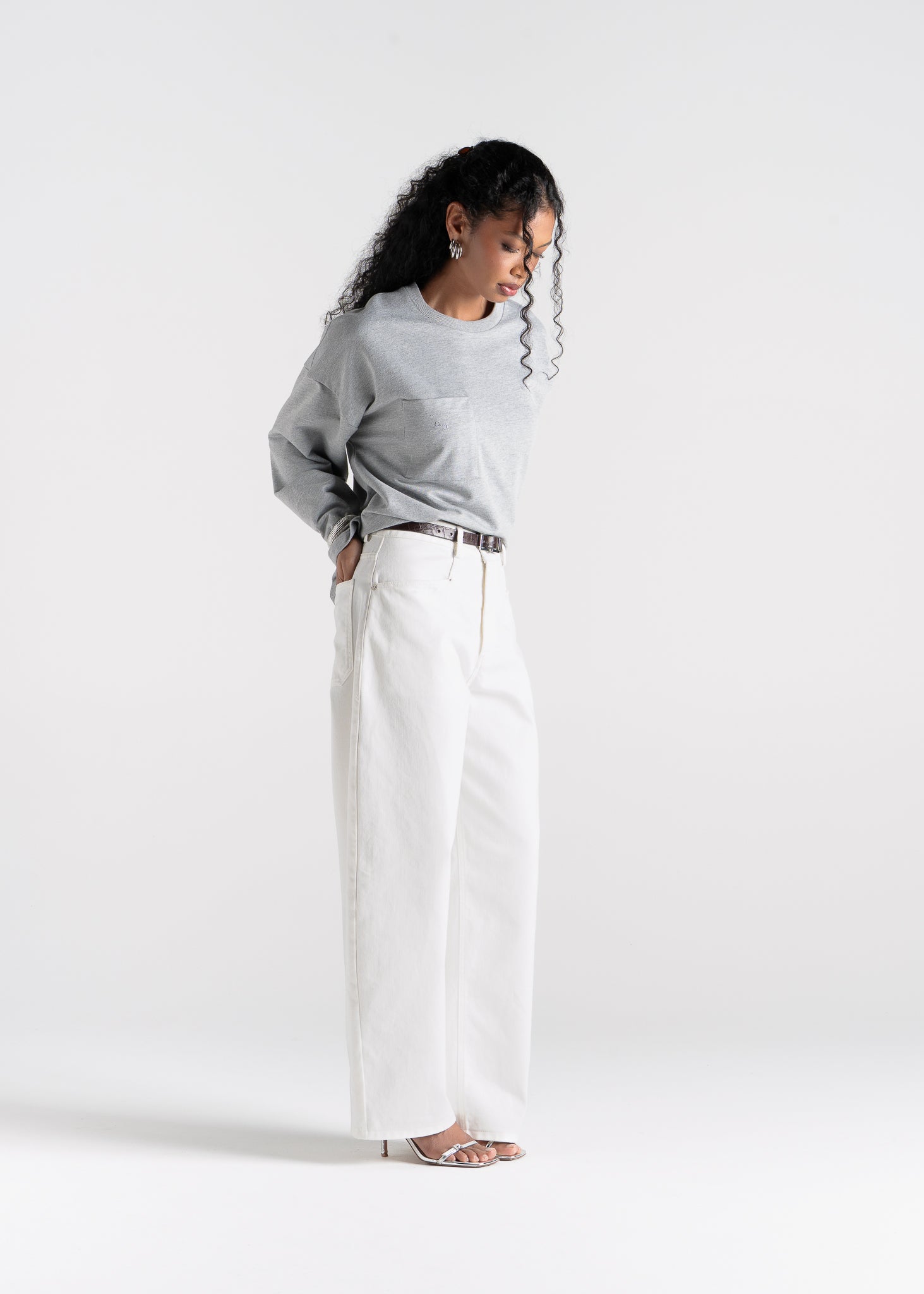 Brady Oversized Long Sleeve Top - Grey