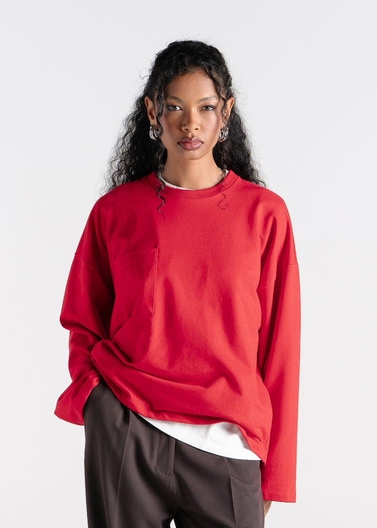 Brady Oversized Long Sleeve Top - Red
