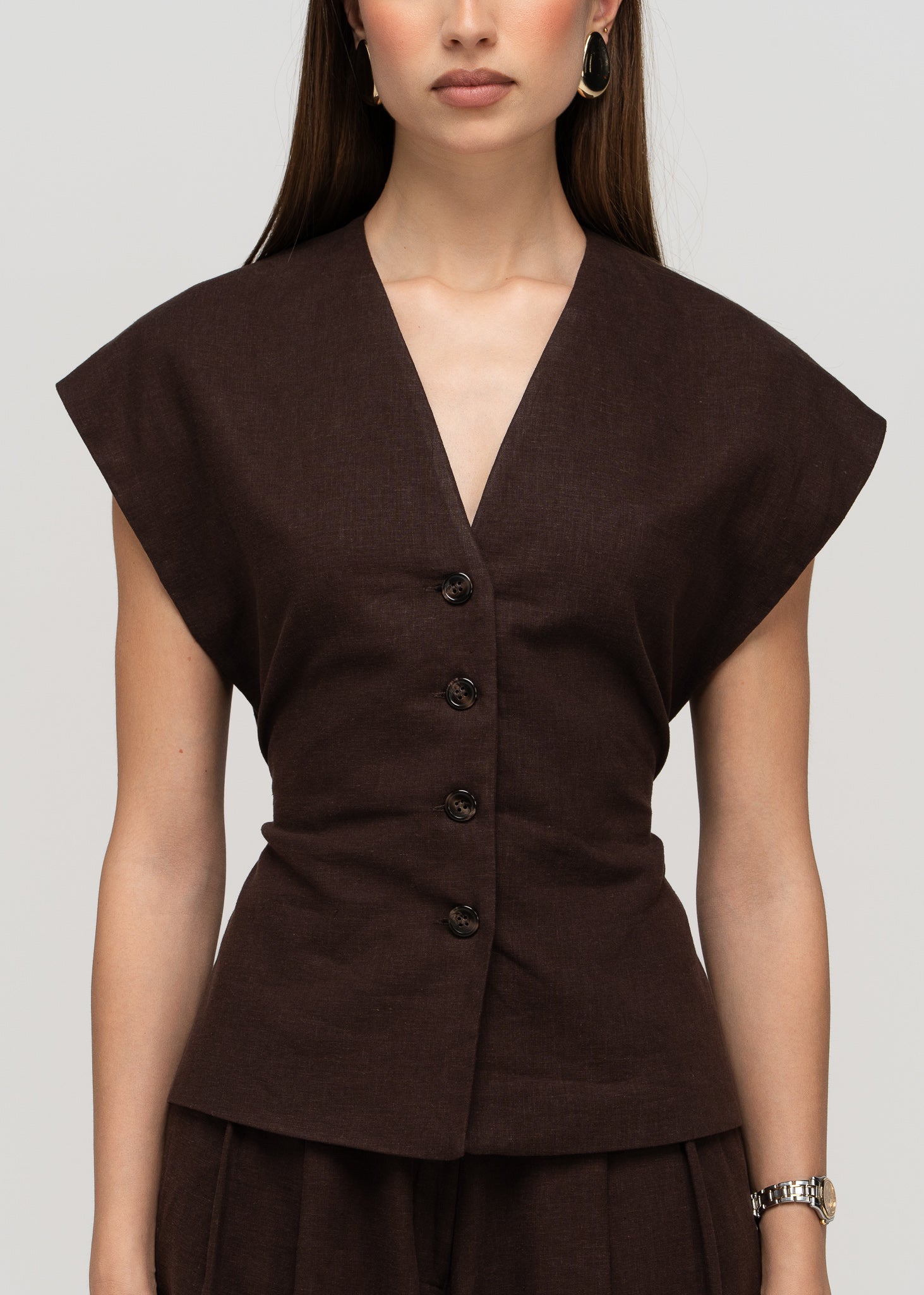 Nolla Adjustable Linen Vest - Brown