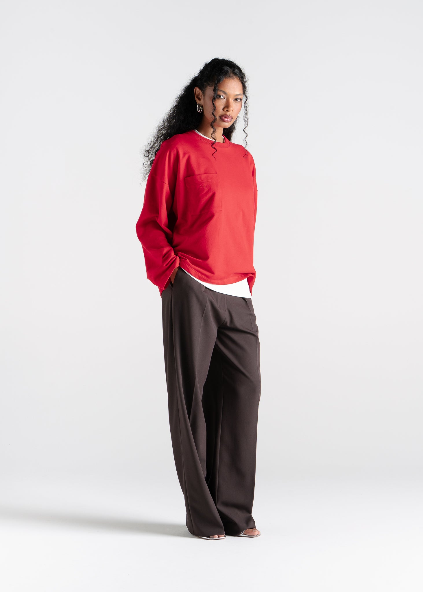 Brady Oversized Long Sleeve Top - Red