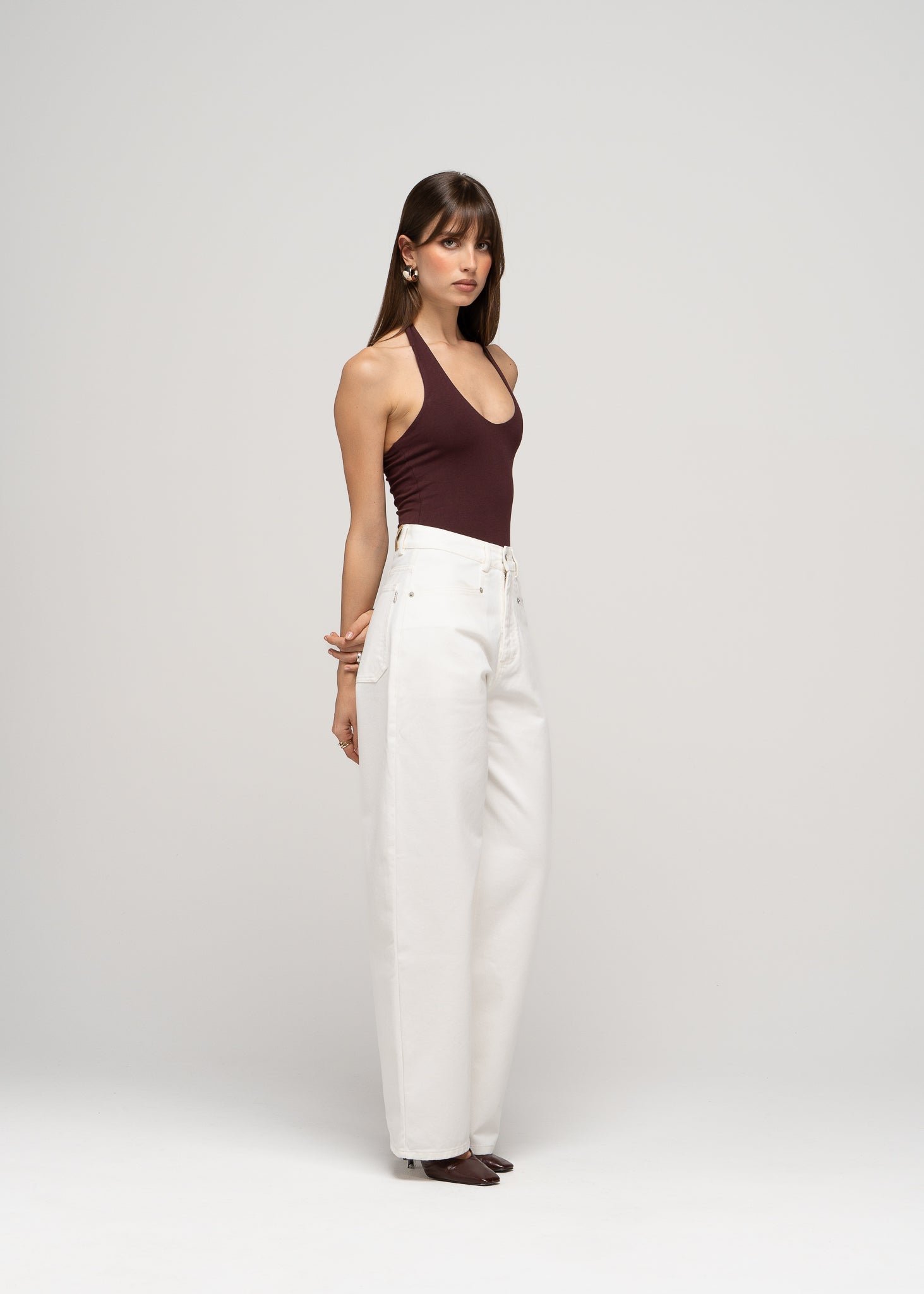 Cleo Plunge Halter Bodysuit - Plum
