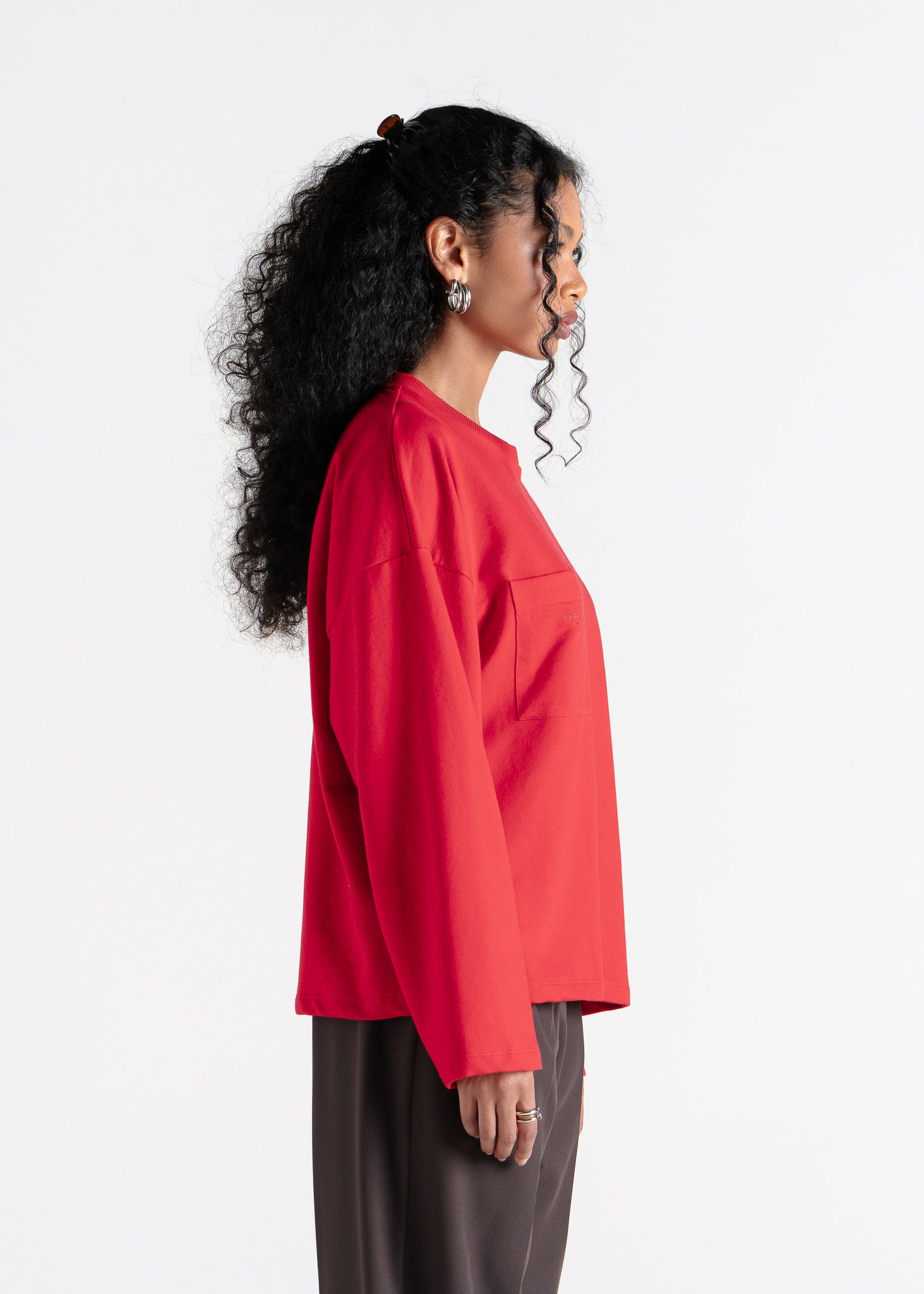 Brady Oversized Long Sleeve Top - Red