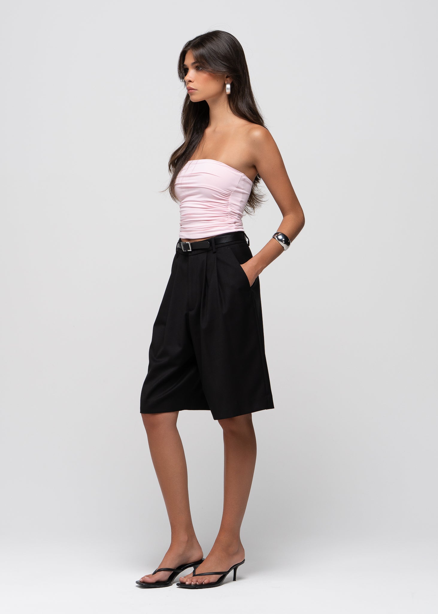 Noa Ruched Bandeau Top - Baby Pink