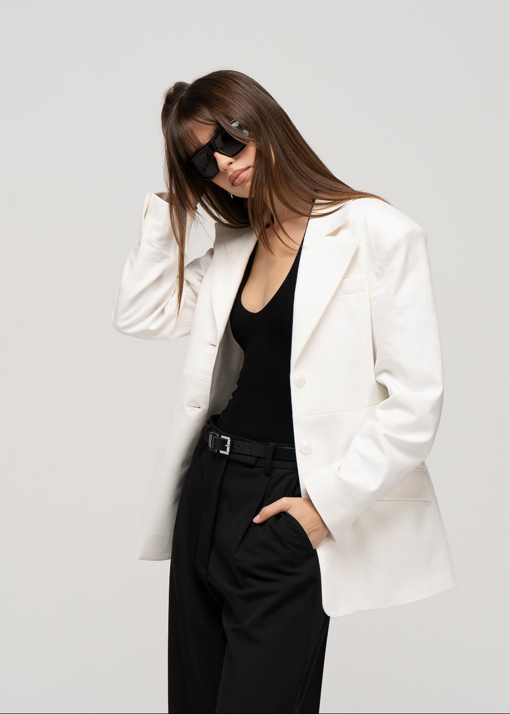 Ella Structured Waist-Cinched Blazer - Off-White