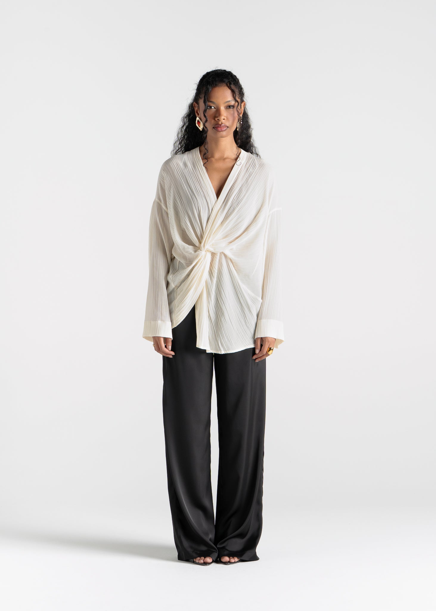 Esme Draped Silk Twist Blouse - Off-White
