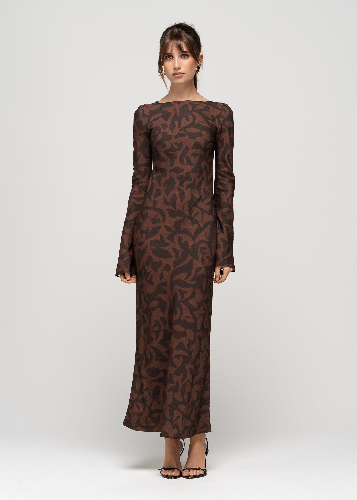 Juliette Bias Cut Bell Sleeve Maxi Dress – Brown