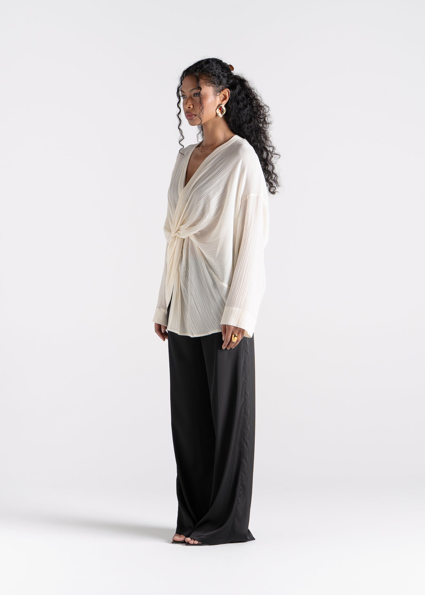Esme Draped Silk Twist Blouse - Off-White