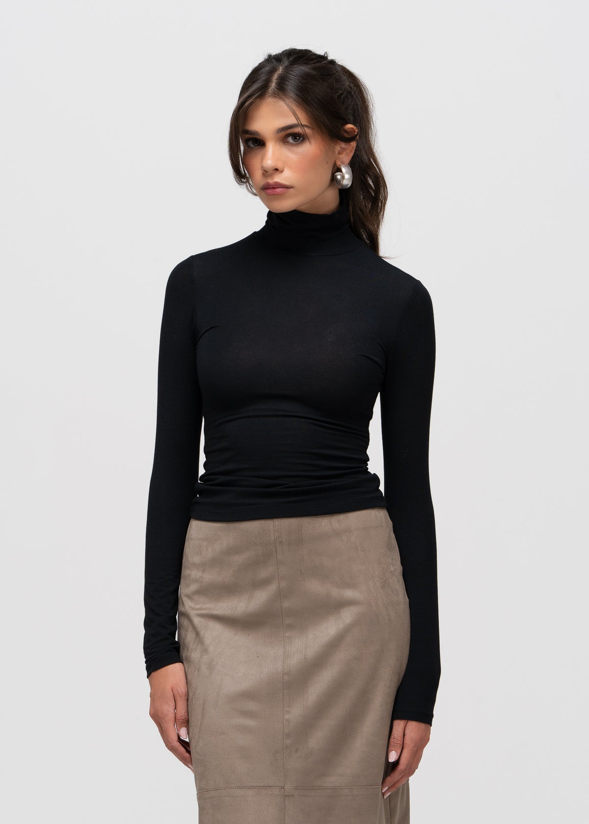 Maeve Long Sleeve Turtleneck Top - Black