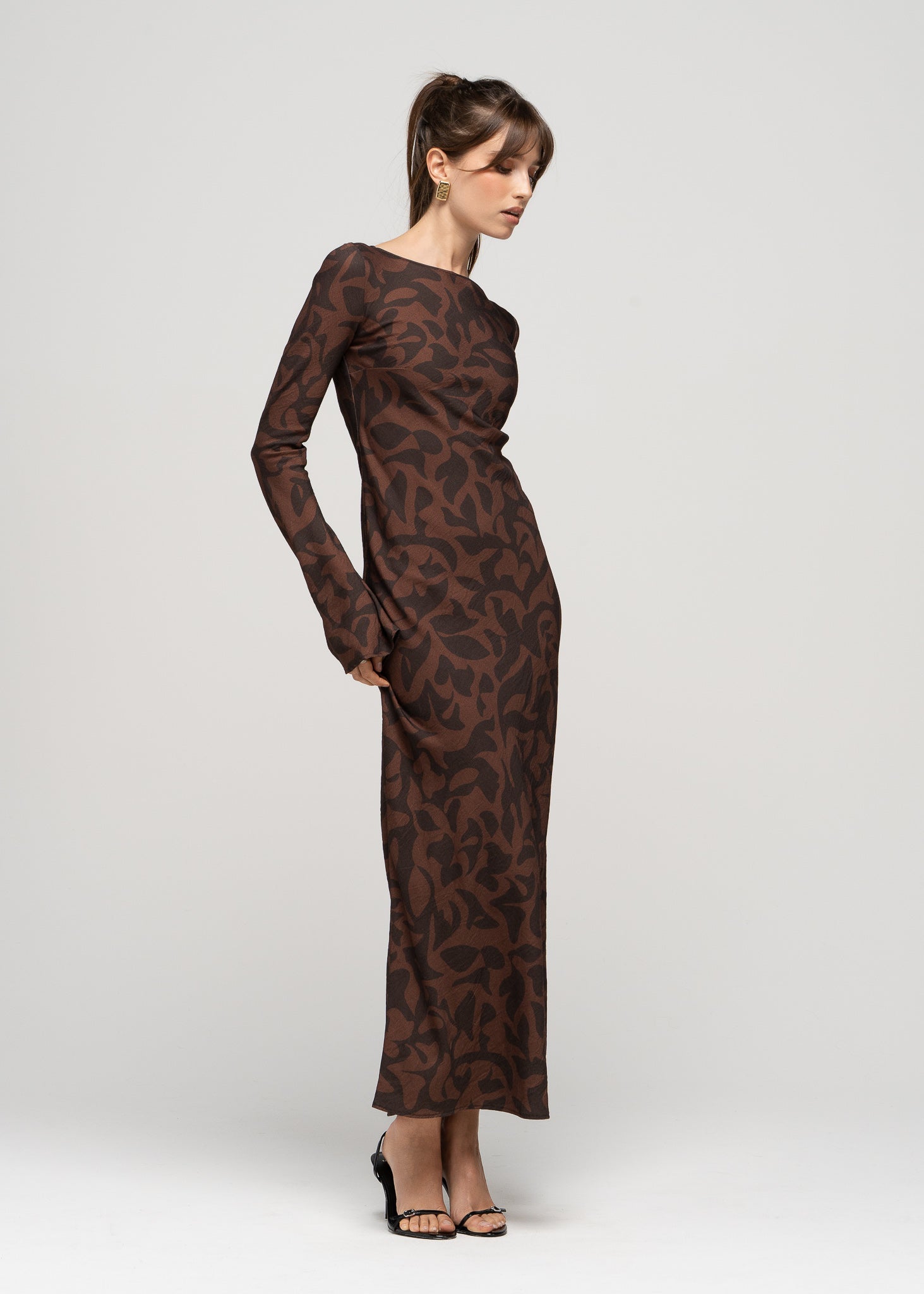 Juliette Bias Cut Bell Sleeve Maxi Dress – Brown