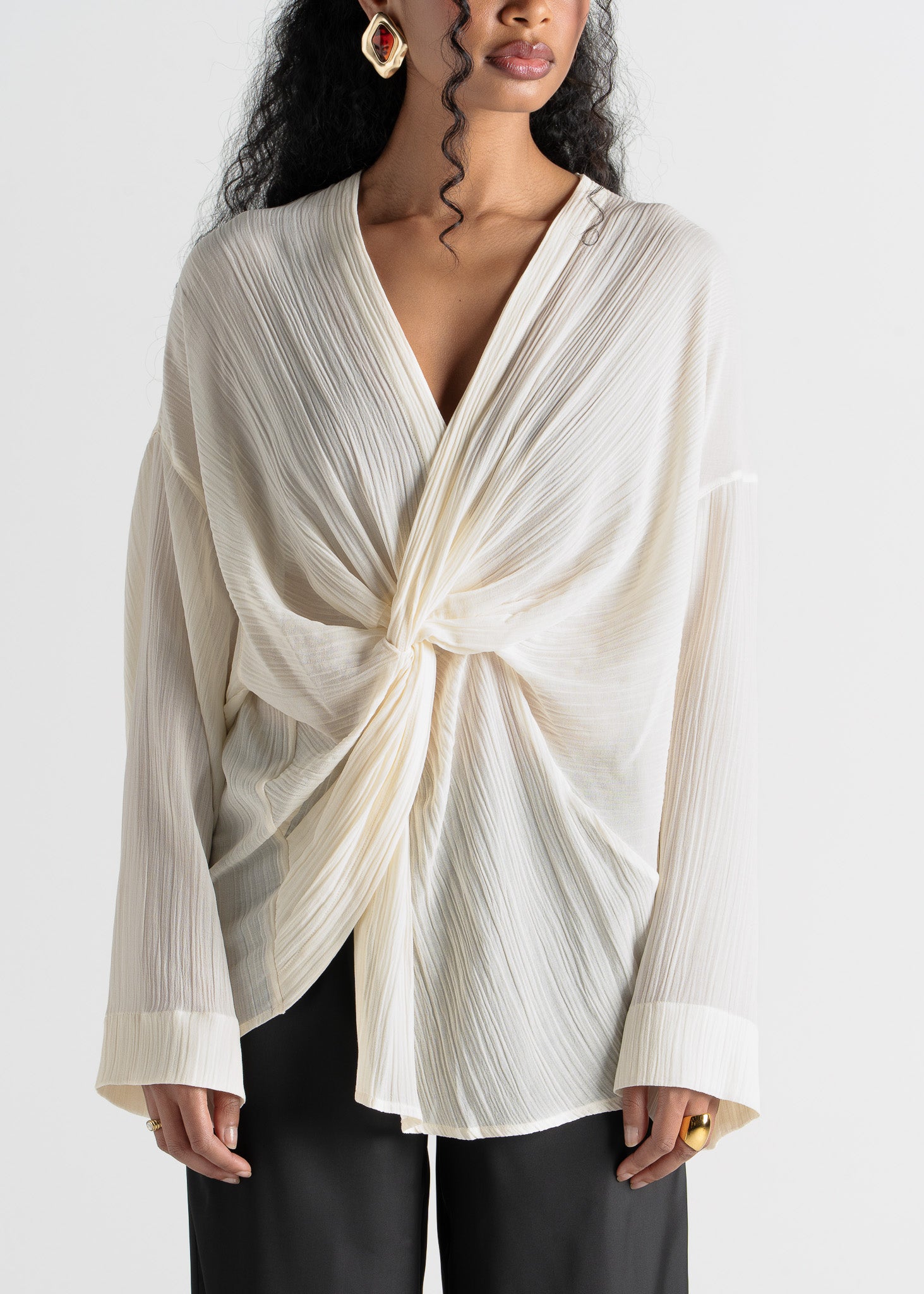 Esme Draped Silk Twist Blouse - Off-White