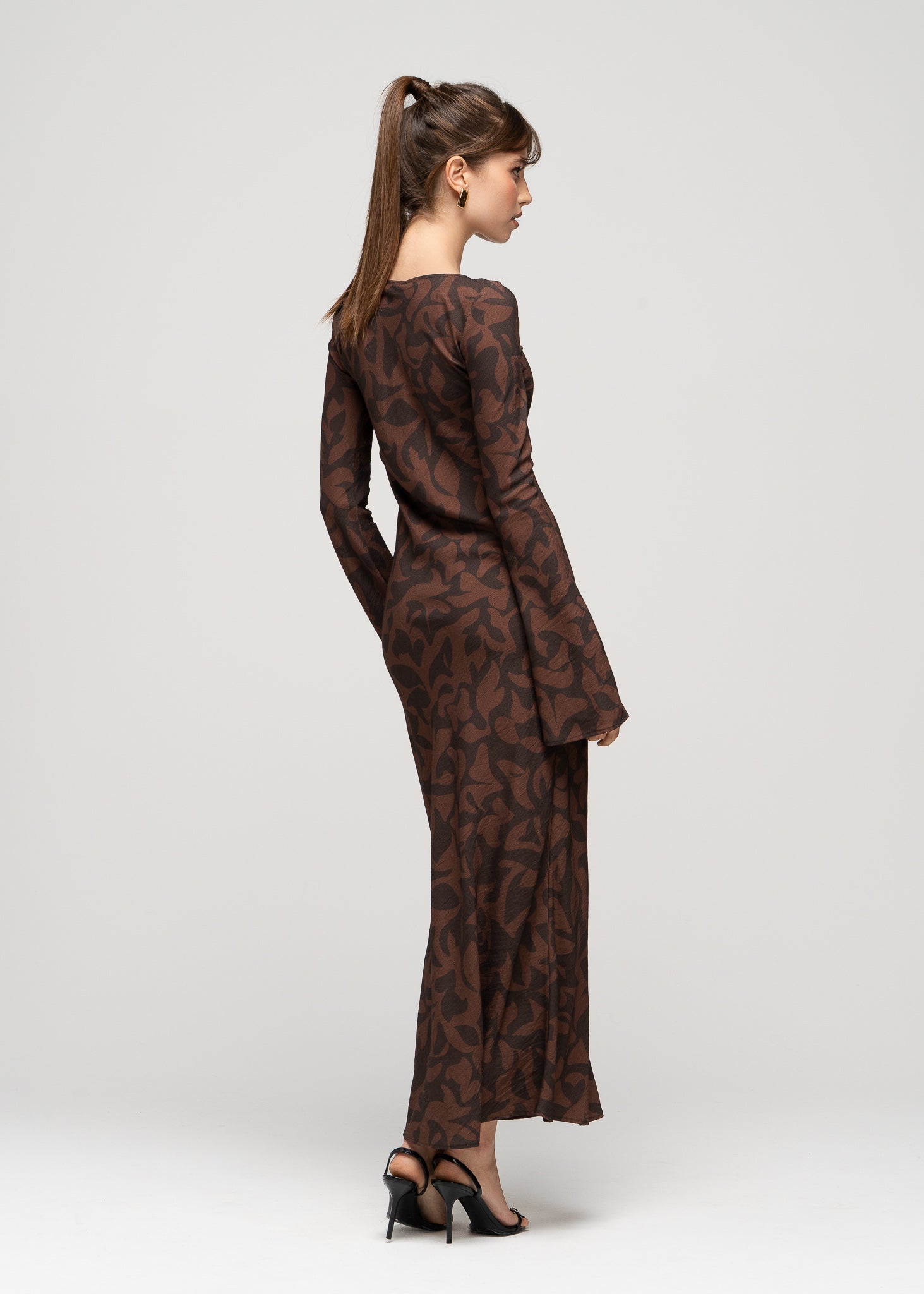 Juliette Bias Cut Bell Sleeve Maxi Dress – Brown