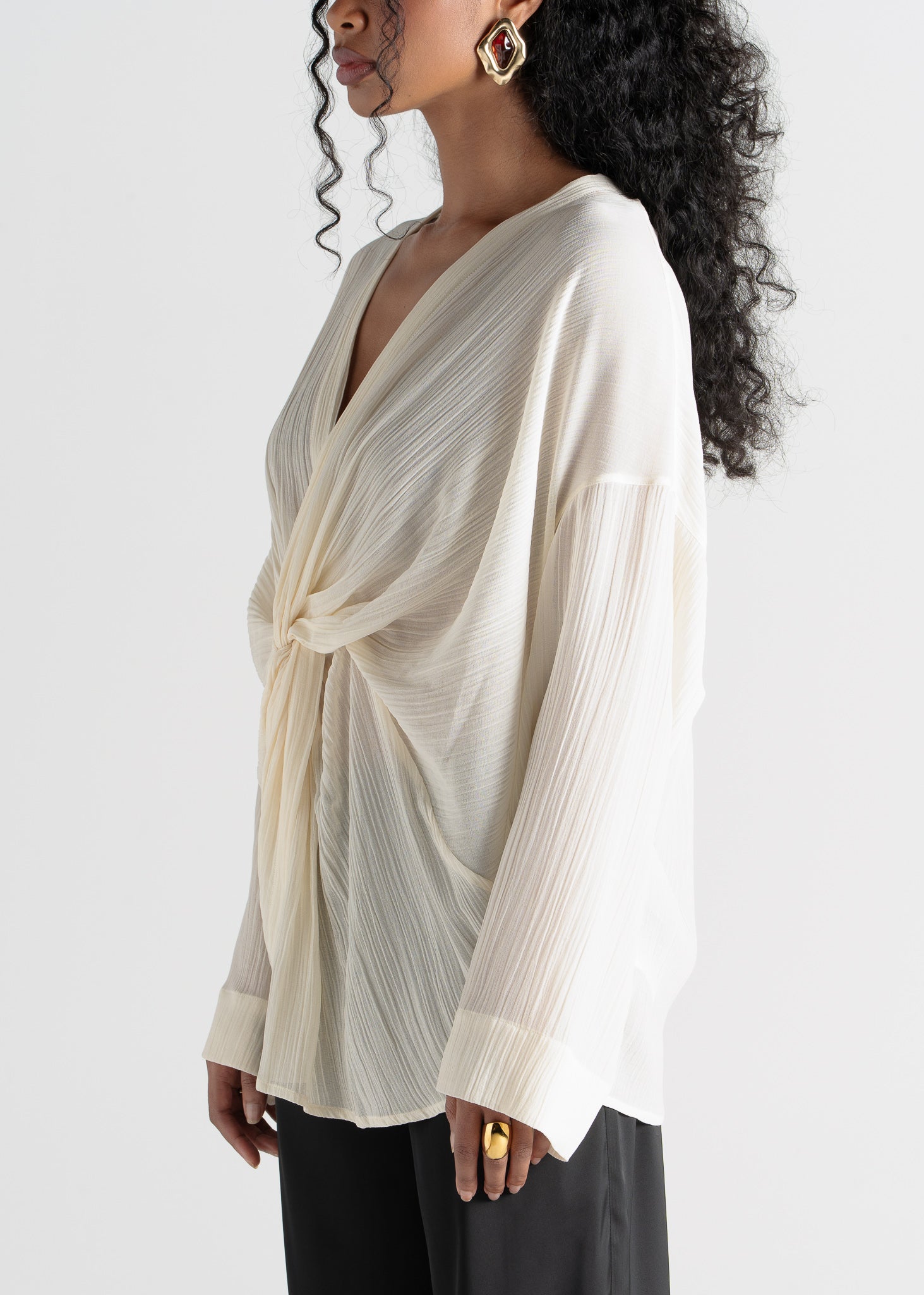 Esme Draped Silk Twist Blouse - Off-White