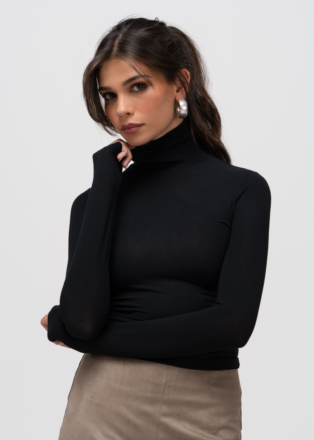 Maeve Long Sleeve Turtleneck Top - Black