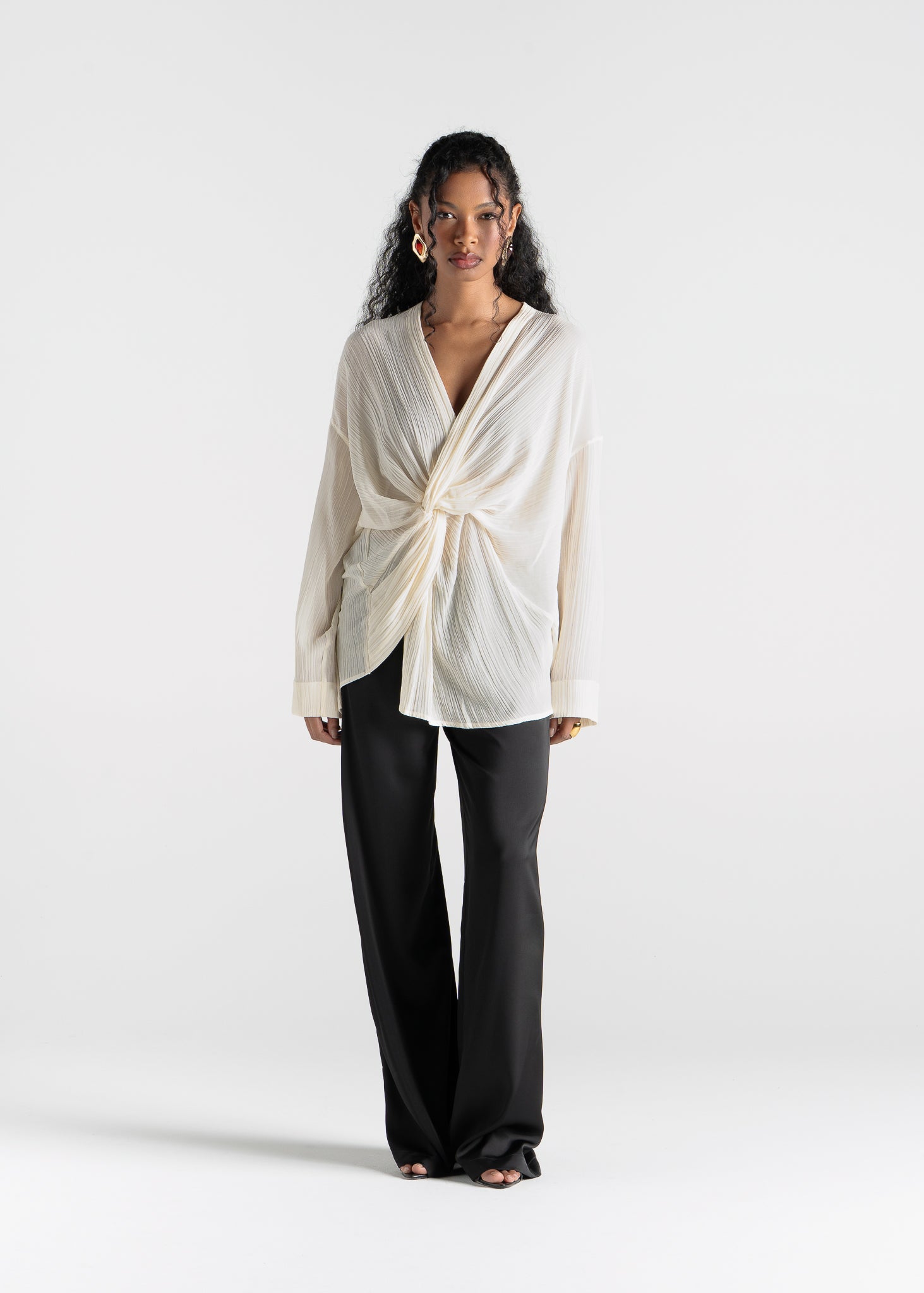 Esme Draped Silk Twist Blouse - Off-White