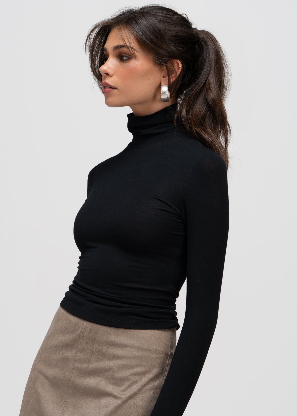 Maeve Long Sleeve Turtleneck Top - Black