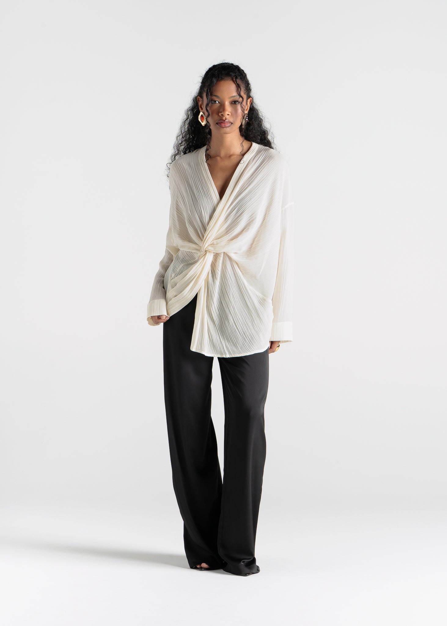 Esme Draped Silk Twist Blouse - Off-White