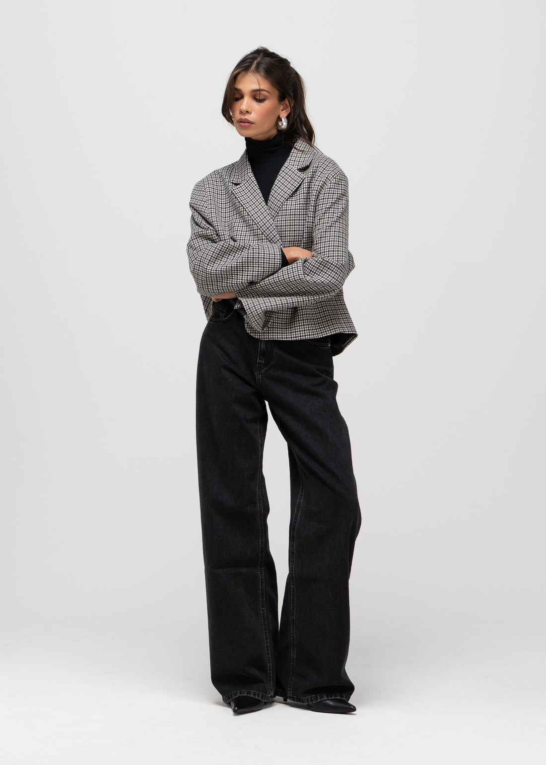Yoko Cropped Check Wool Blazer