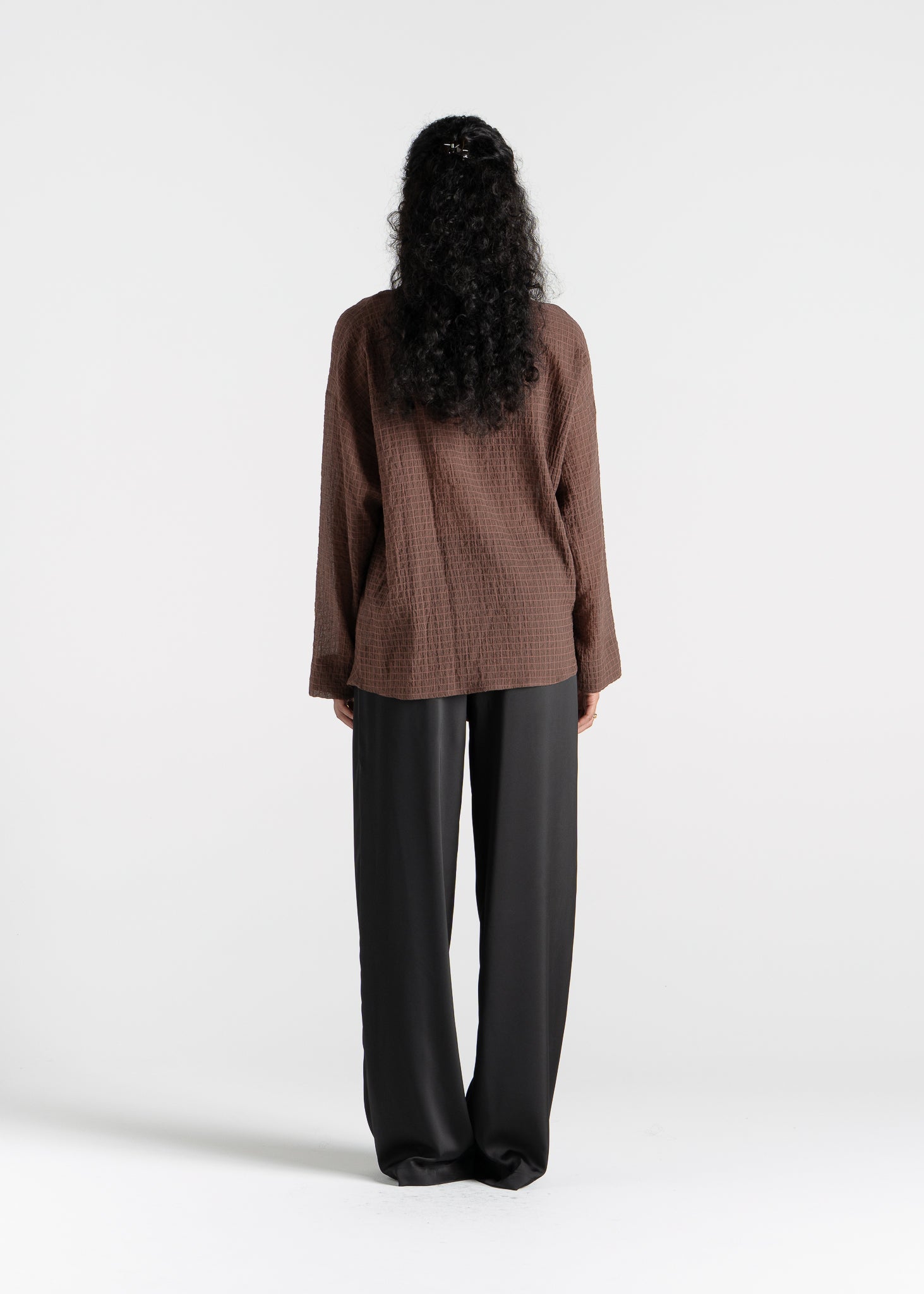 Esme Draped Cotton Twist Blouse - Brown Check