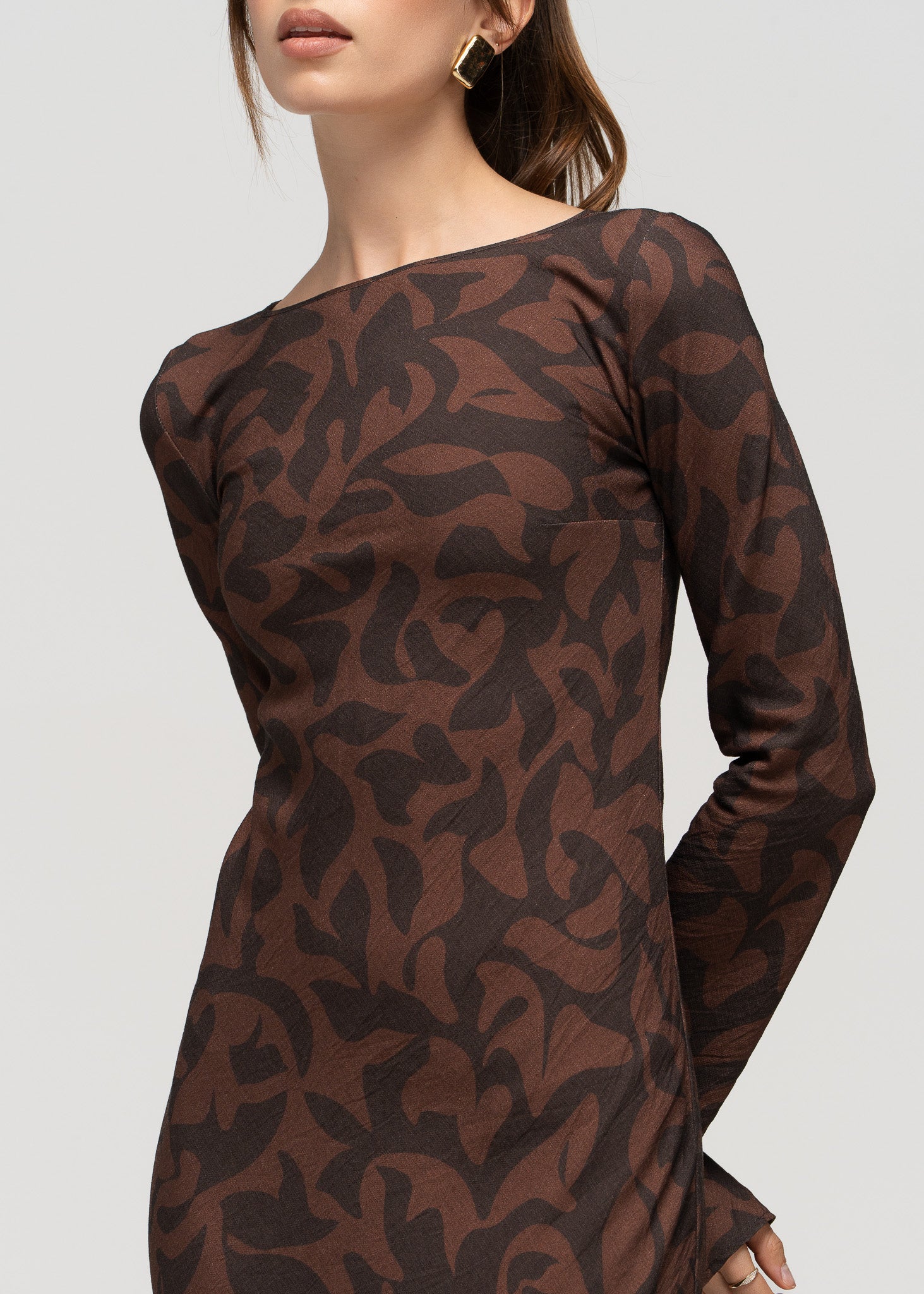 Juliette Bias Cut Bell Sleeve Maxi Dress – Brown