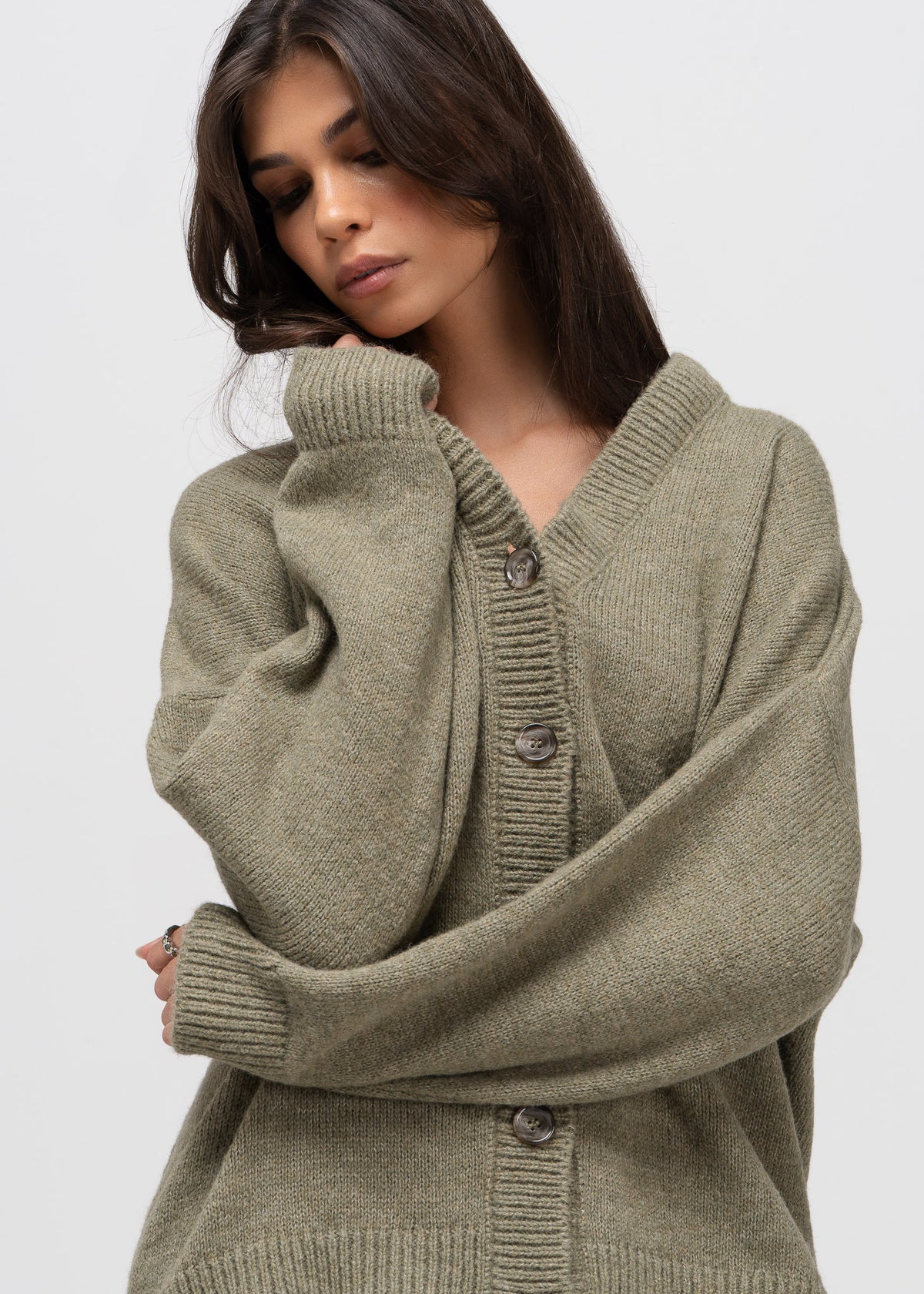 Milo Oversized V-Neck Cardigan – Sage Green